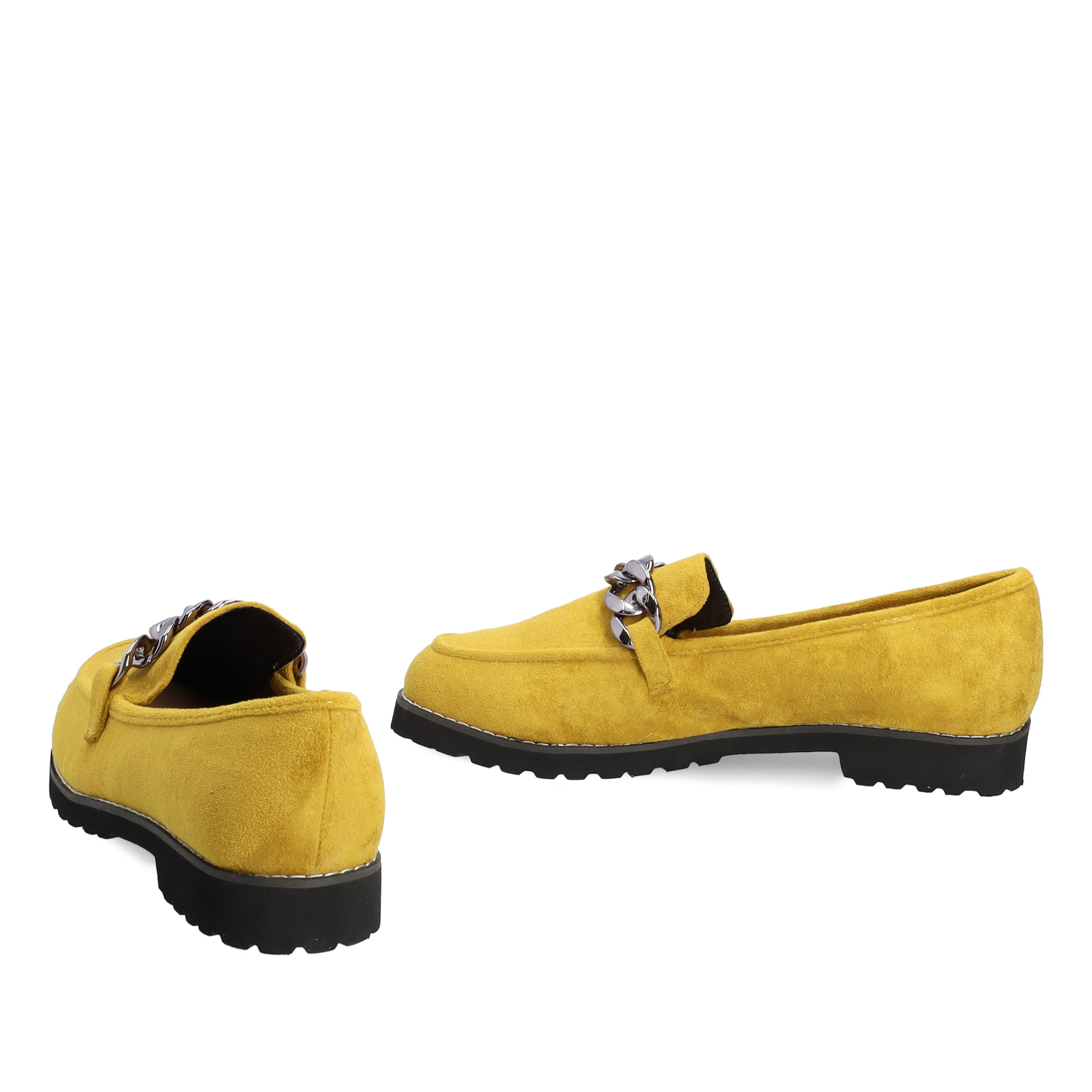 Moccasins in mustard faux suede and track sole 