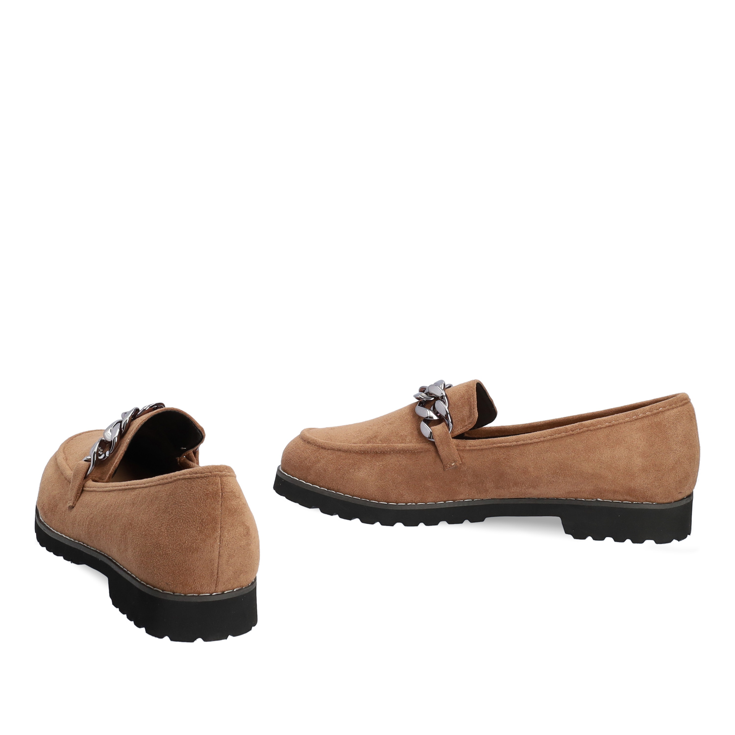 Moccasins in light brown faux suede and track sole 