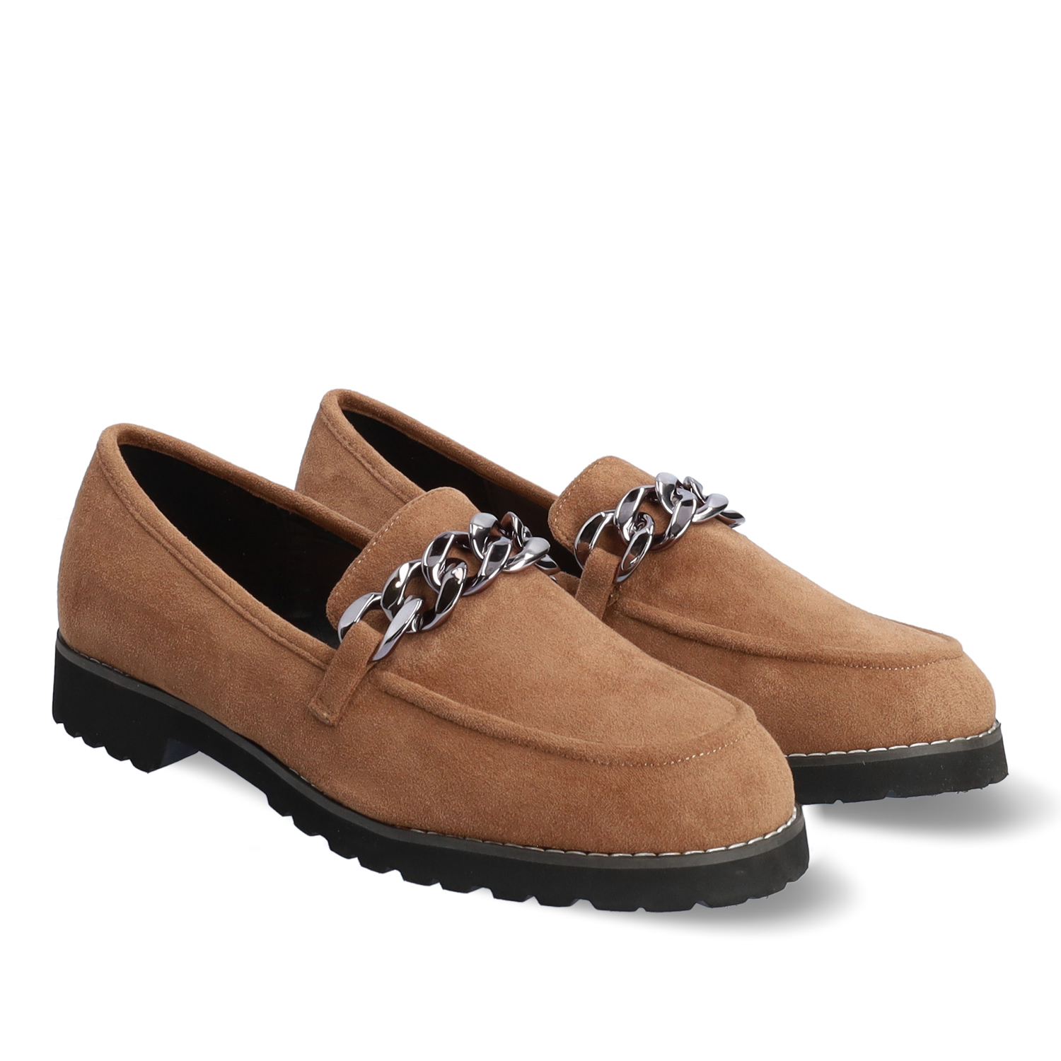 Moccasins in light brown faux suede and track sole 