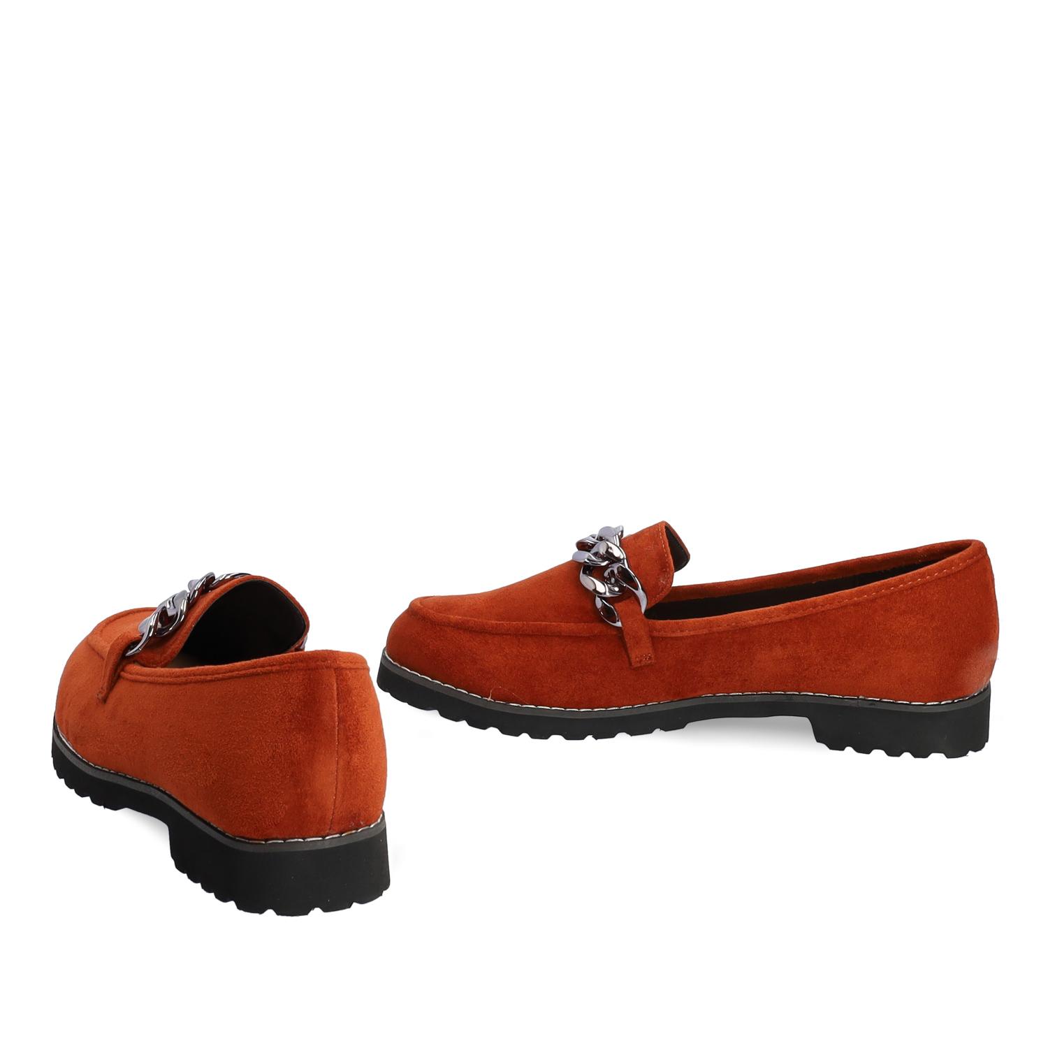 Moccasins in brick-red faux suede and track sole 