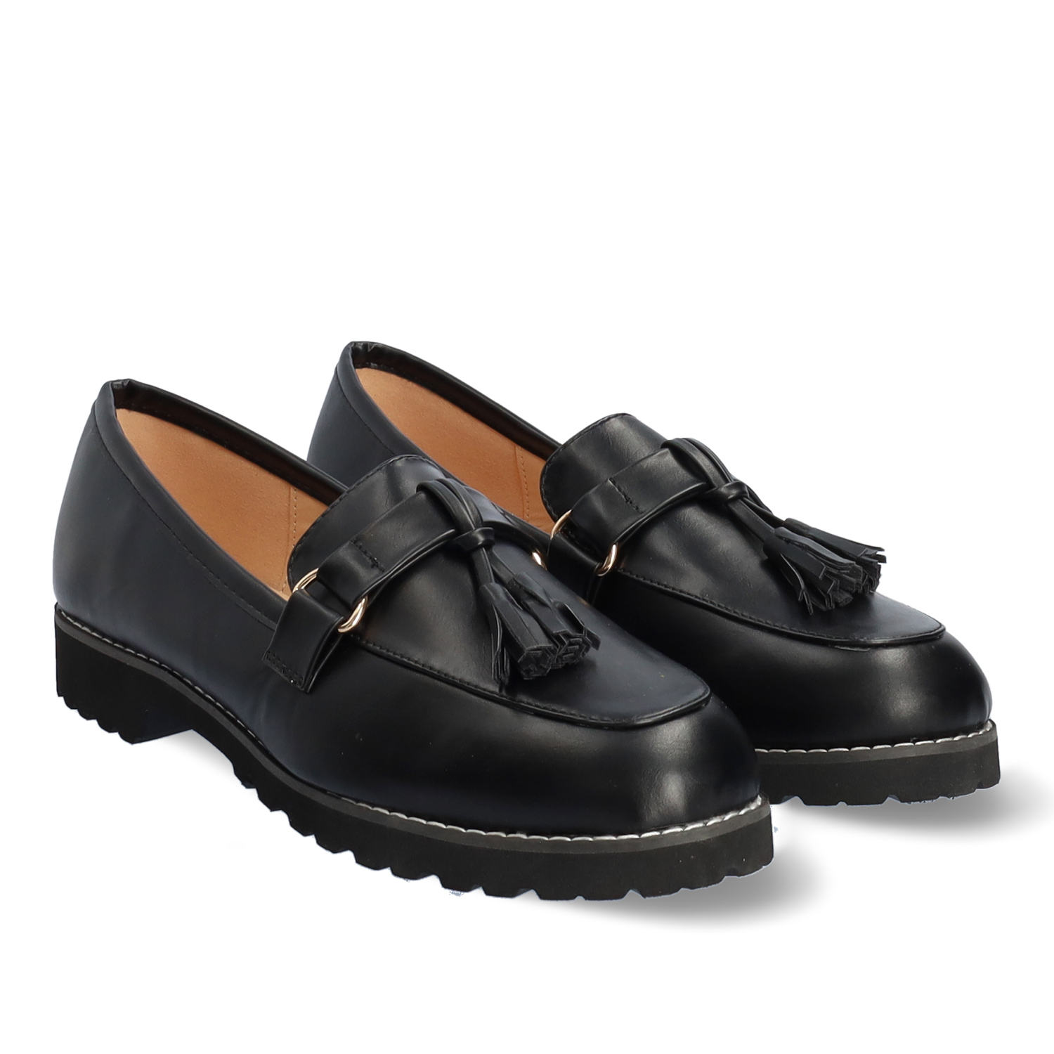 Moccasins in black faux leather and tassle - Women, Flat Shoes ...