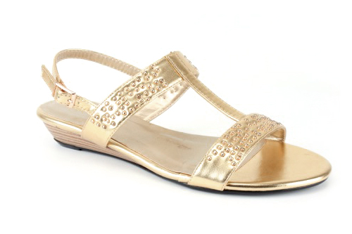sandals in soft metallic gold and golden studs. Zip closure and mini ...