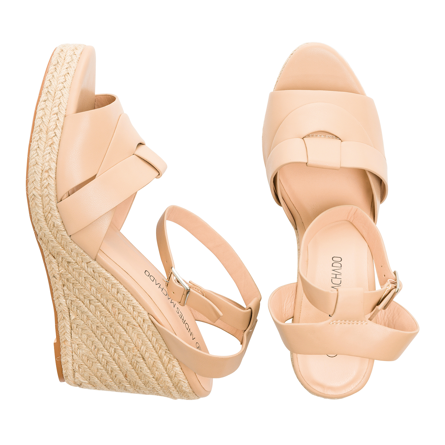 Beige faux leather espadrilles with jute wedge 
