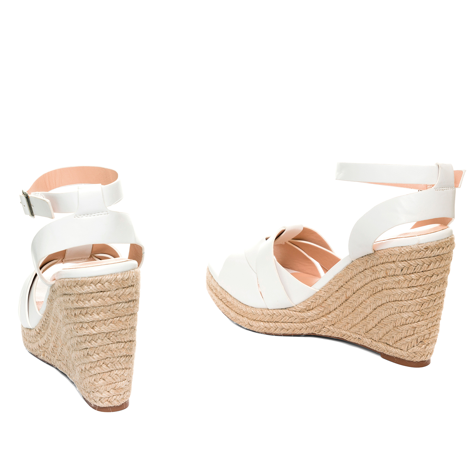 White faux leather espadrilles with jute wedge 