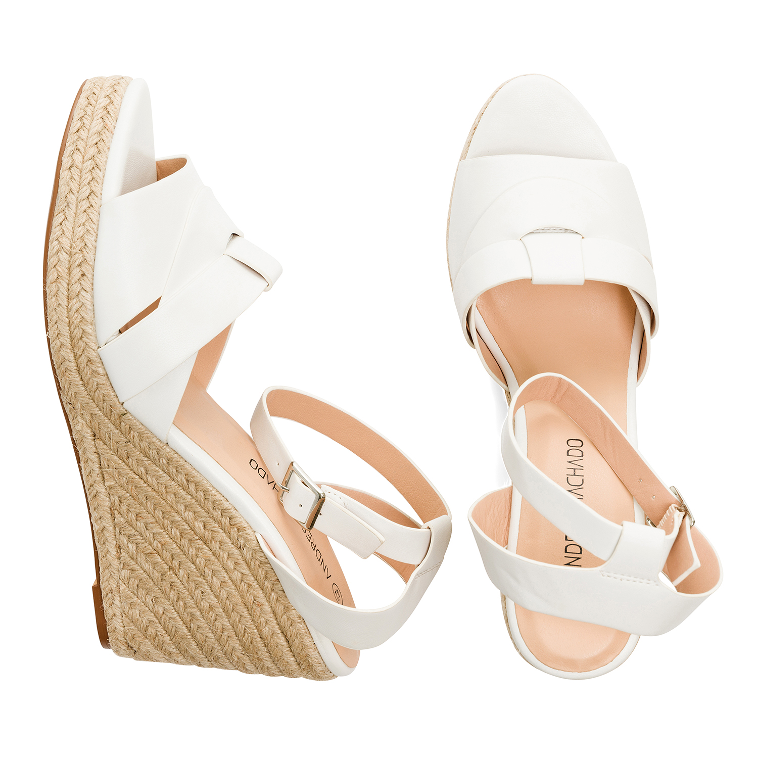 White faux leather espadrilles with jute wedge 