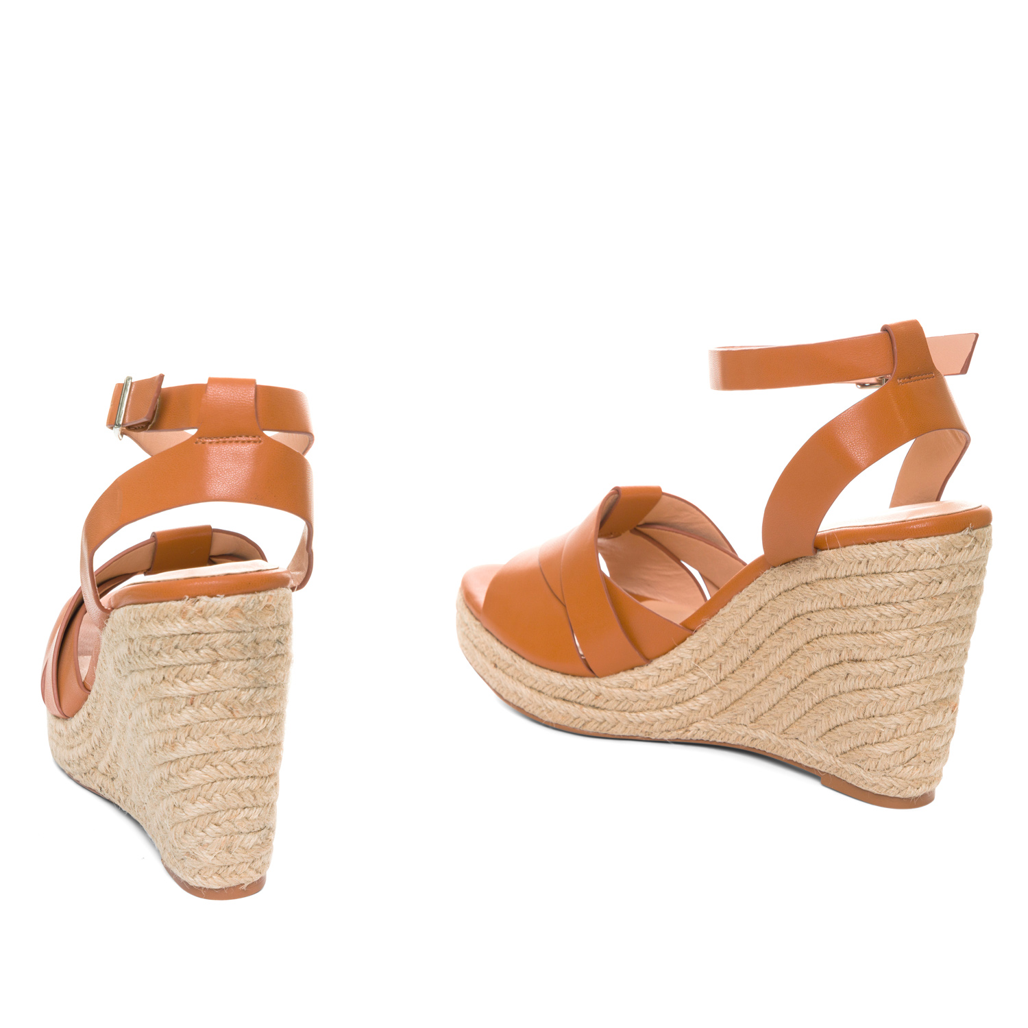 Camel faux leather espadrilles with jute wedge 