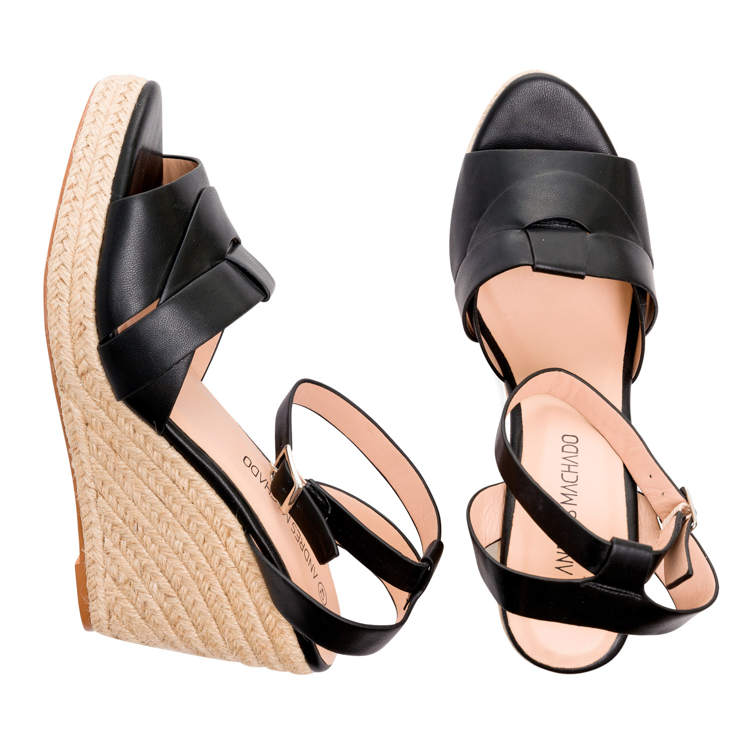 Black faux leather espadrilles with jute wedge 
