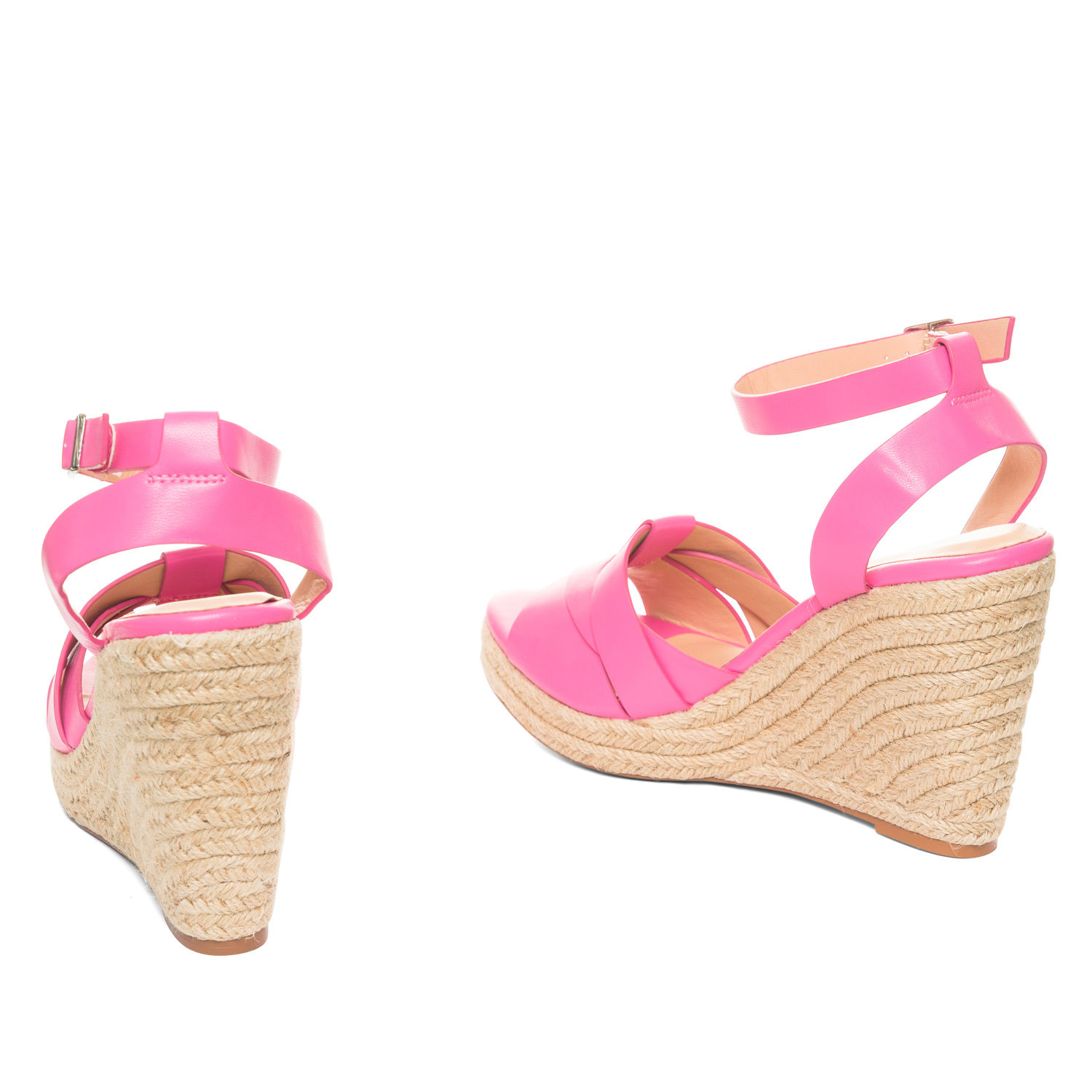 Pink faux leather espadrilles with jute wedge 