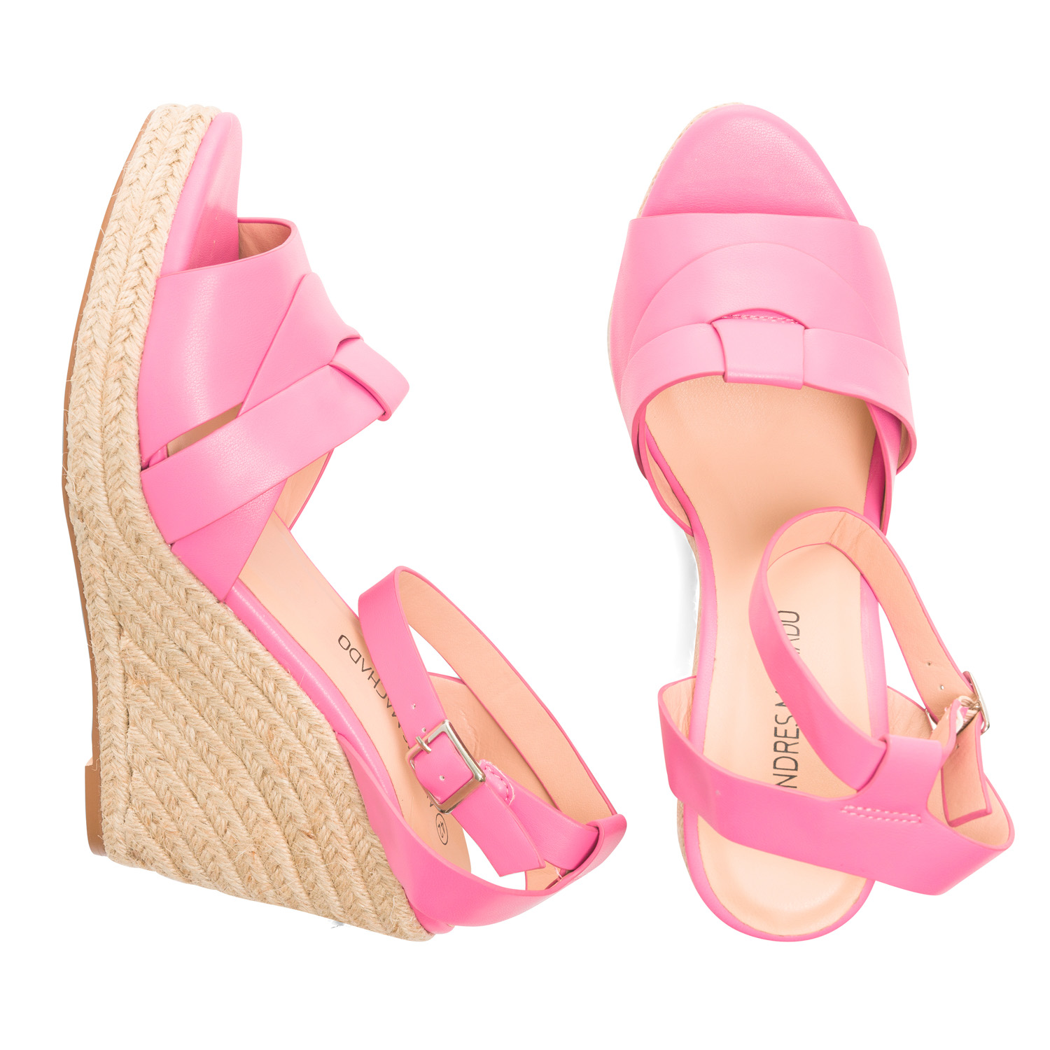 Sandalen mit Keilabsatz aus rosafarbenem Lederimitat 