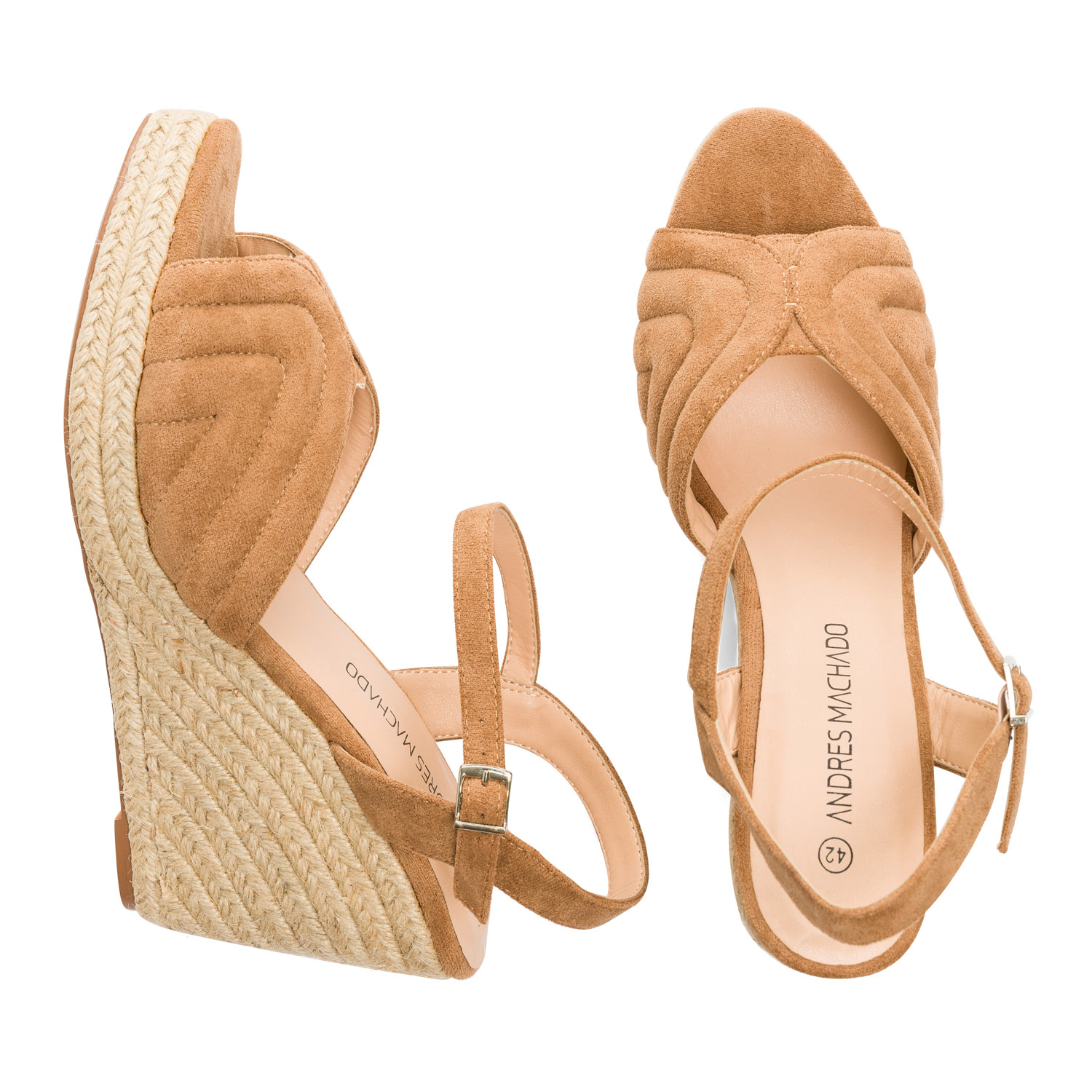 Camel faux suede espadrilles with jute wedge 