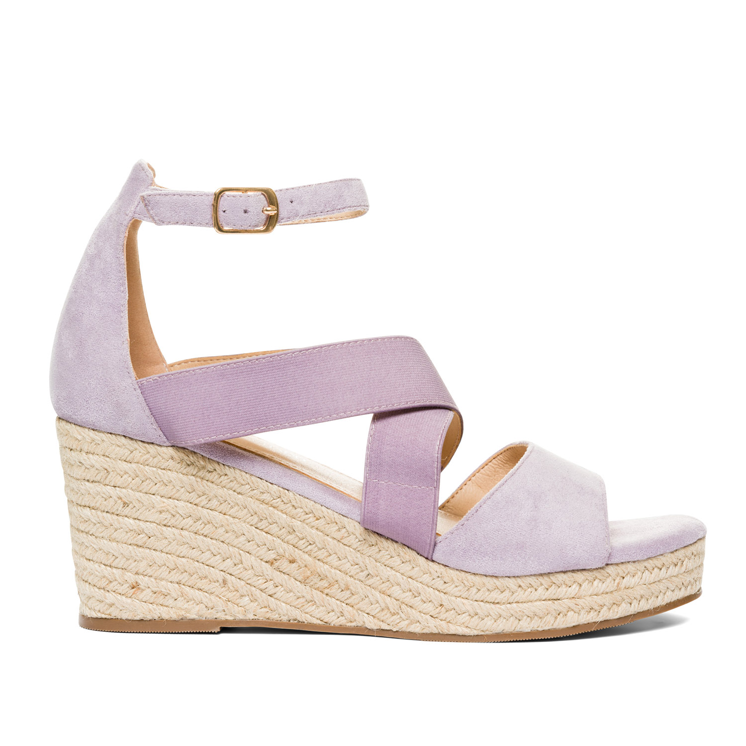 Purple faux suede espadrilles with jute wedge 
