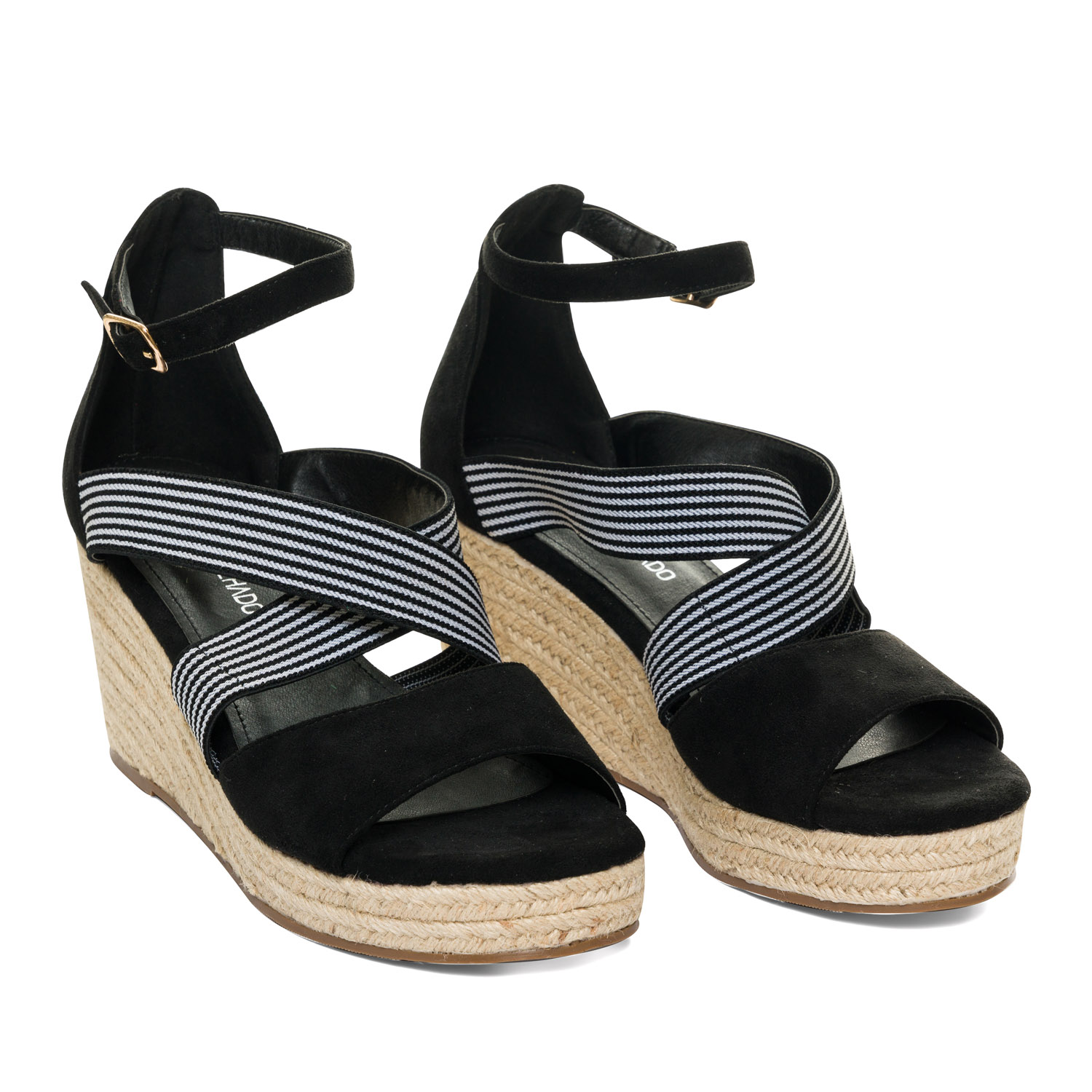 Black faux suede espadrilles with jute wedge 