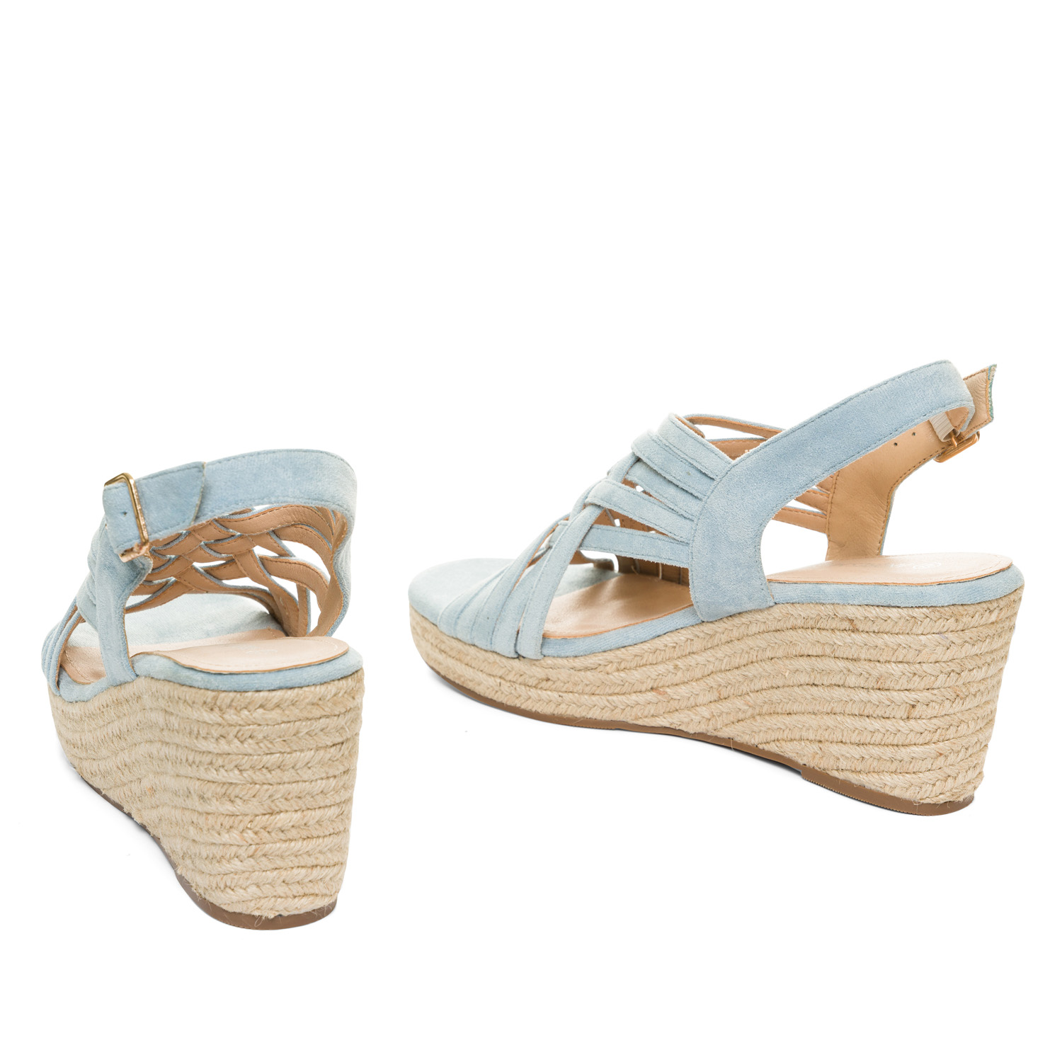 Light blue faux suede espadrilles with jute wedge 