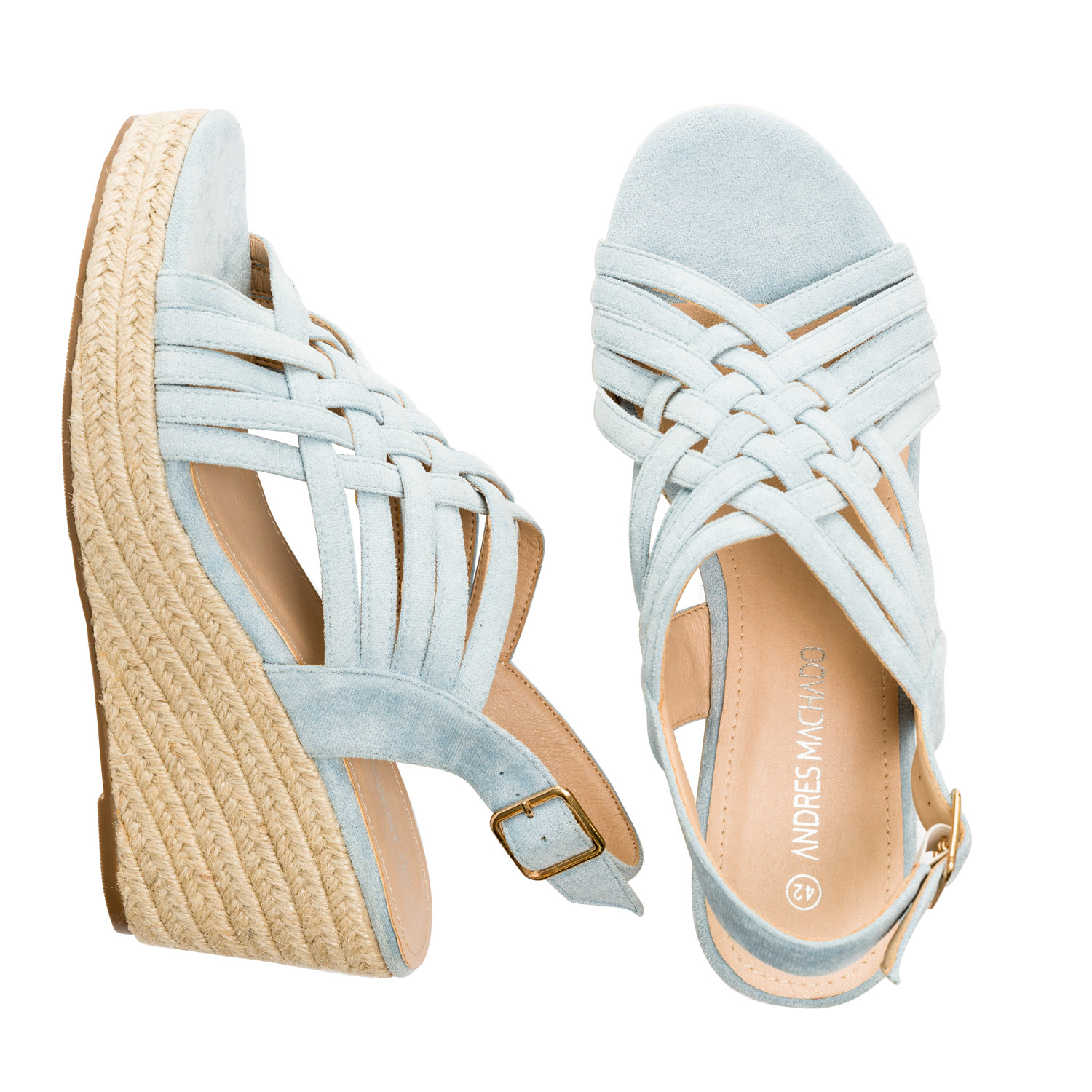 Light blue faux suede espadrilles with jute wedge 
