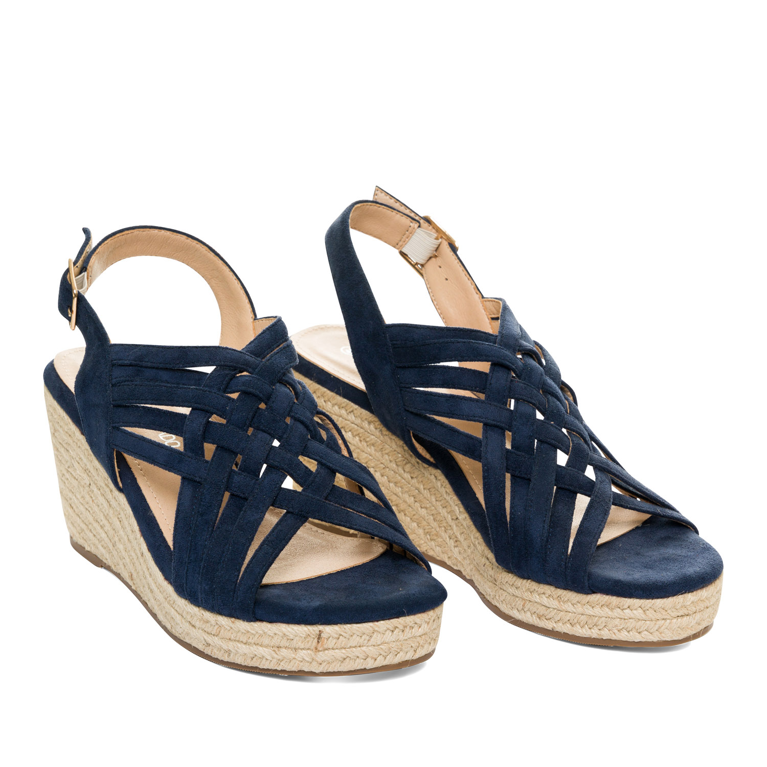 Navy faux suede espadrilles with jute wedge 
