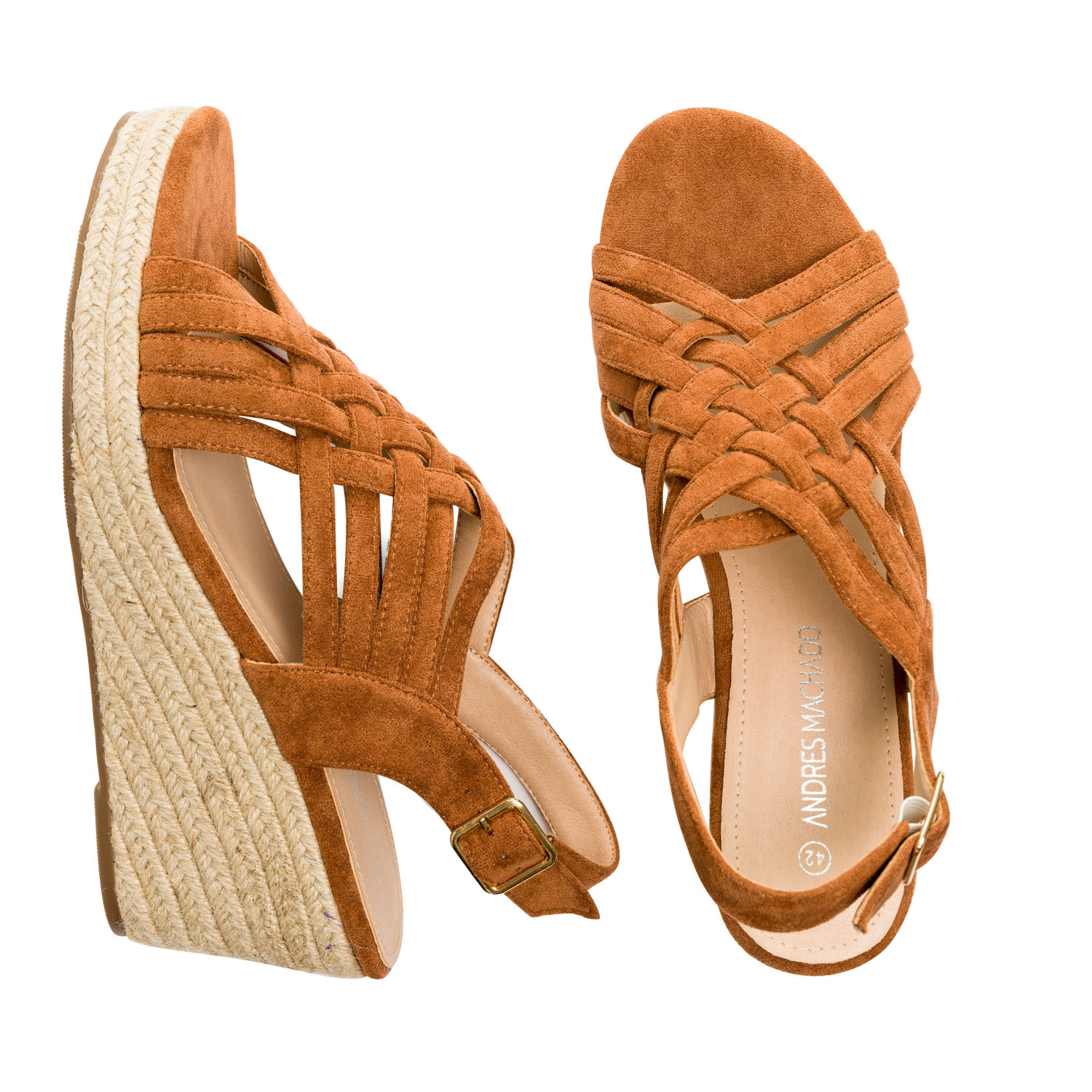 Brown faux suede espadrilles with jute wedge 