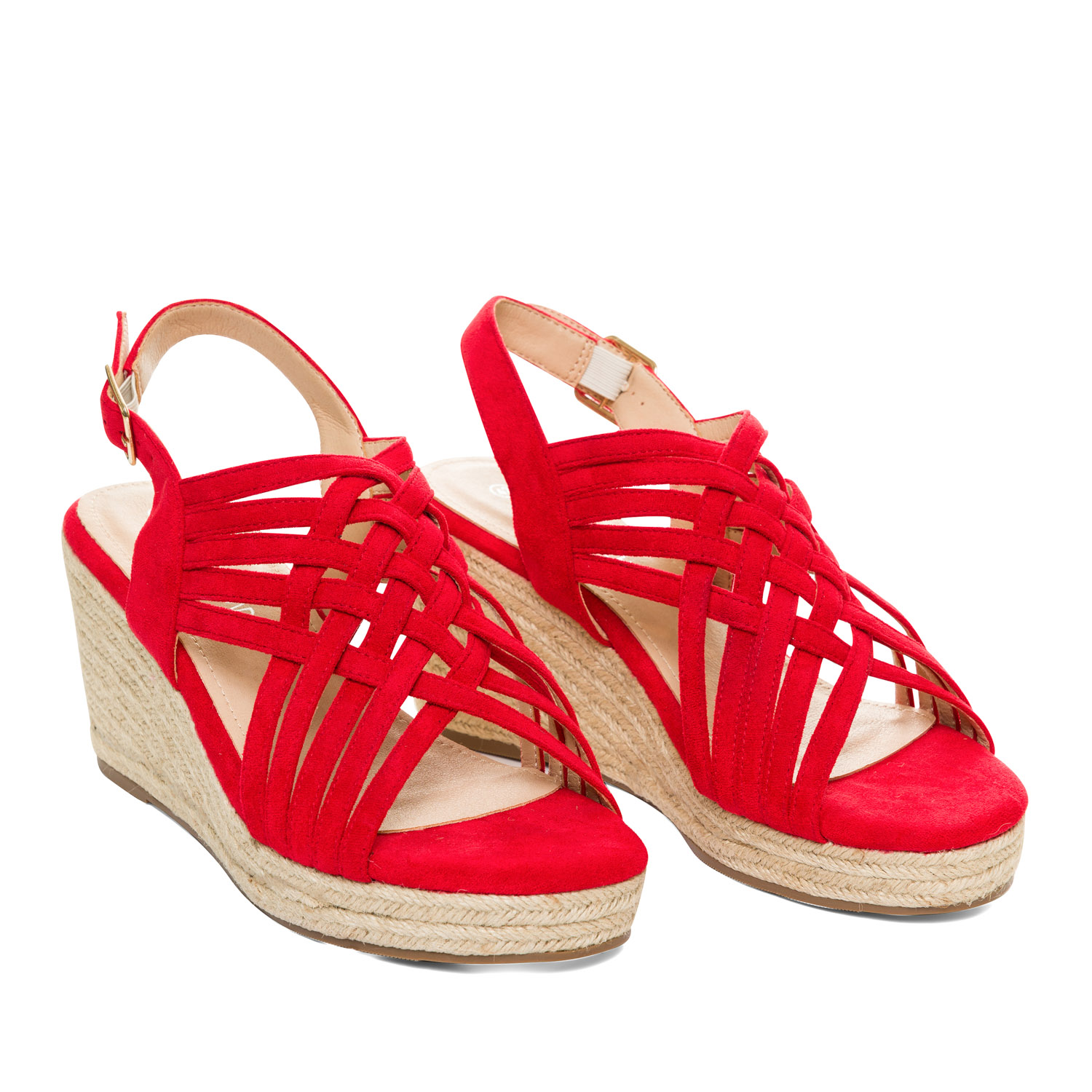 Red faux suede espadrilles with jute wedge - Women, Sandals, Women ...