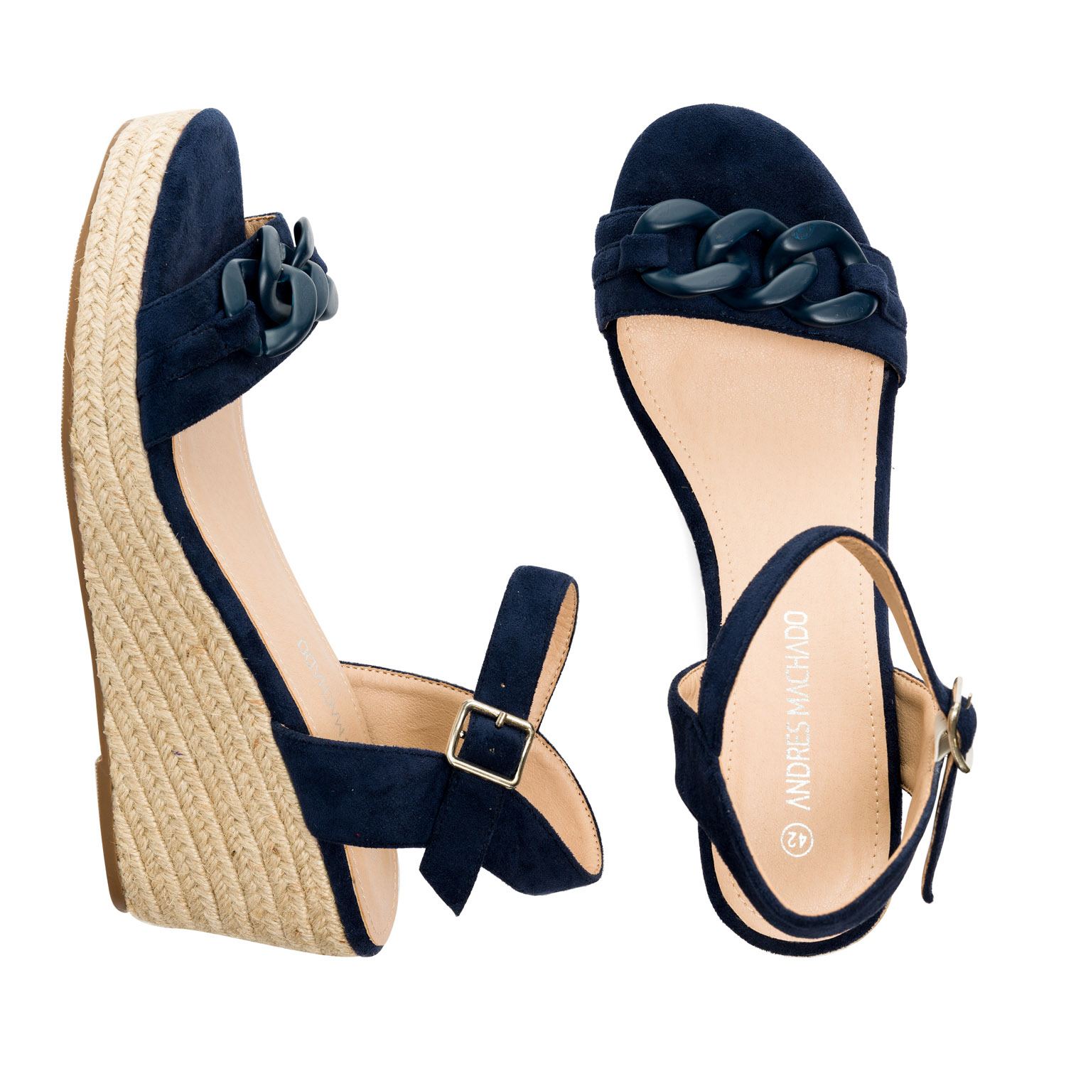 Navy faux suede espadrilles with jute wedge 