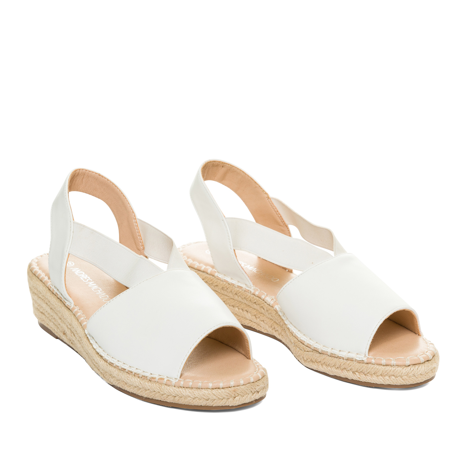 White faux leather sandals with jute wedge 