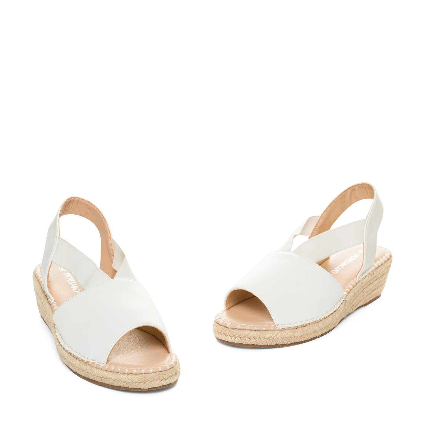White faux leather sandals with jute wedge 