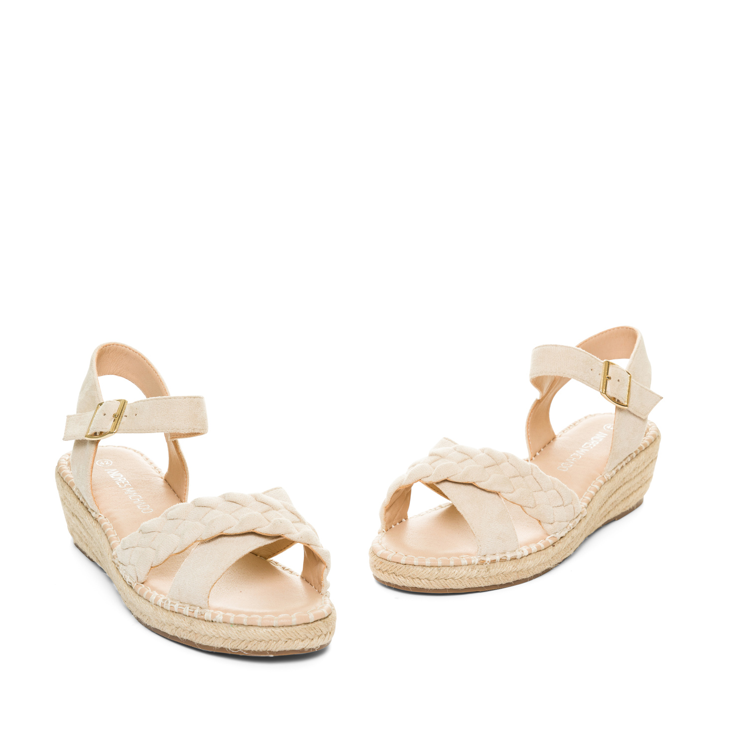 Off-white faux suede sandals with jute wedge 
