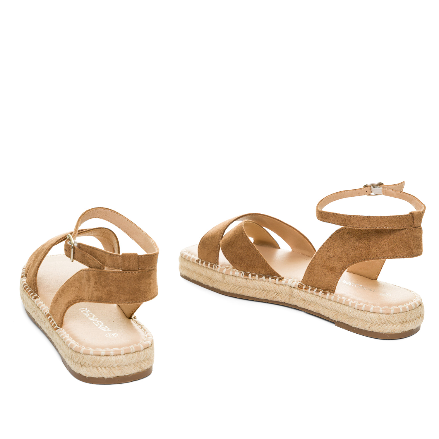 Brown faux suede sandals with jute wedge 