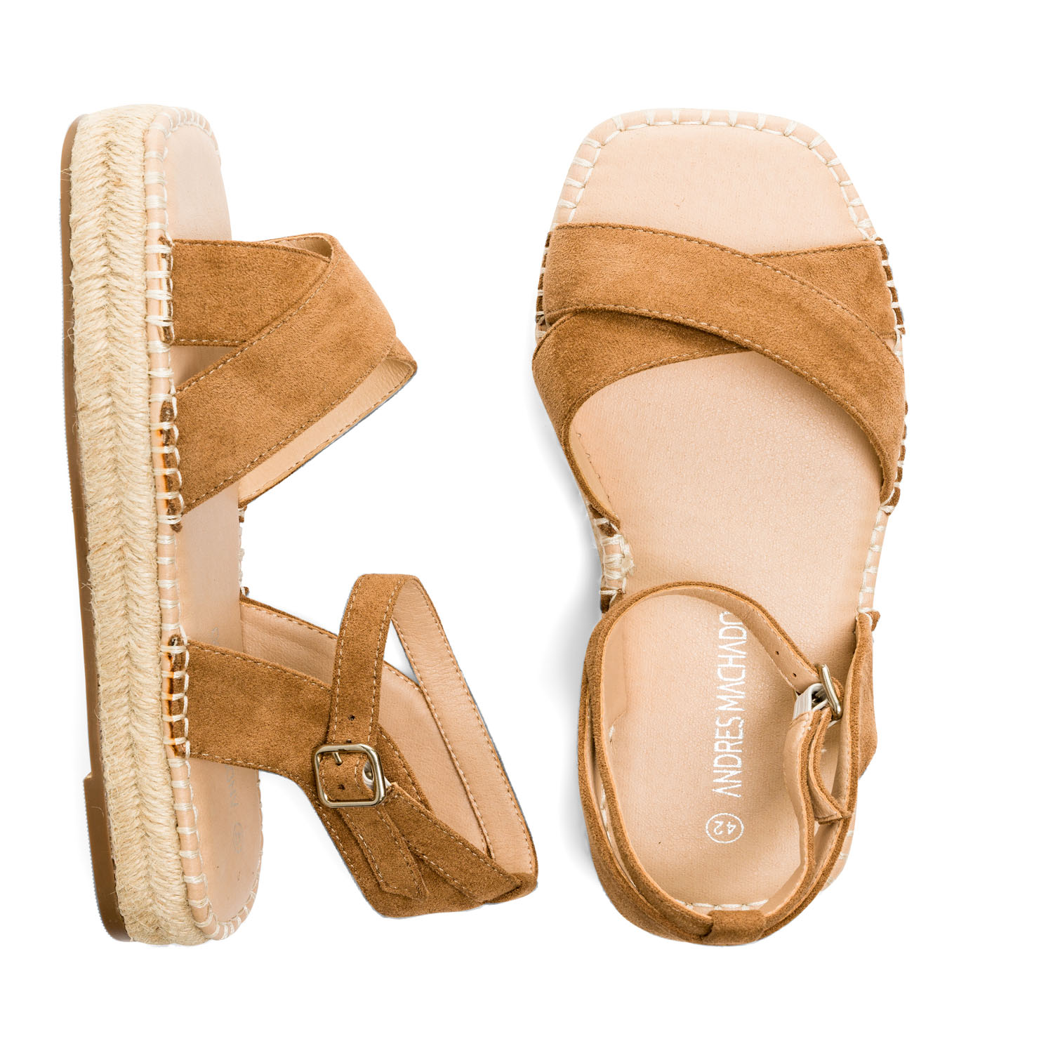 Brown faux suede sandals with jute wedge 
