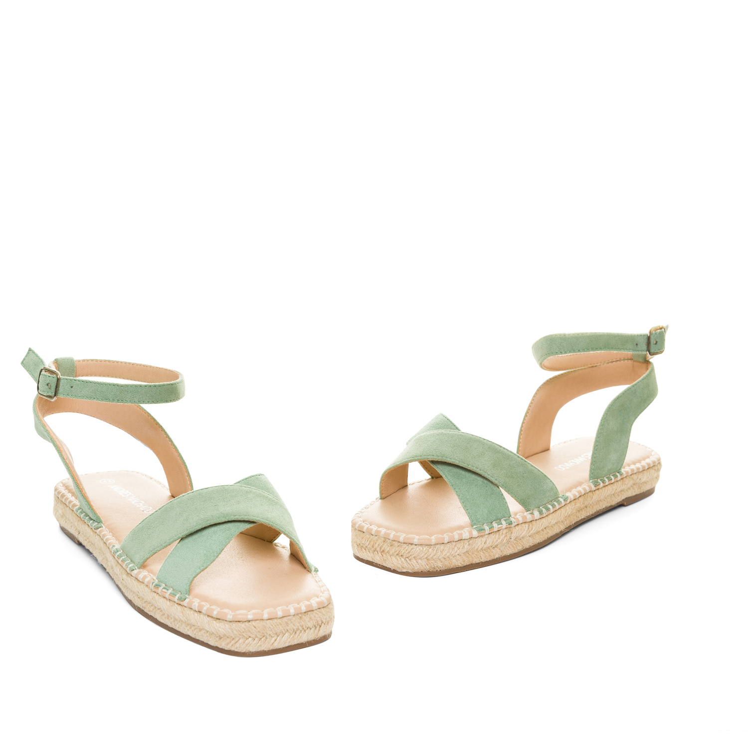 Mint faux suede sandals with jute wedge 