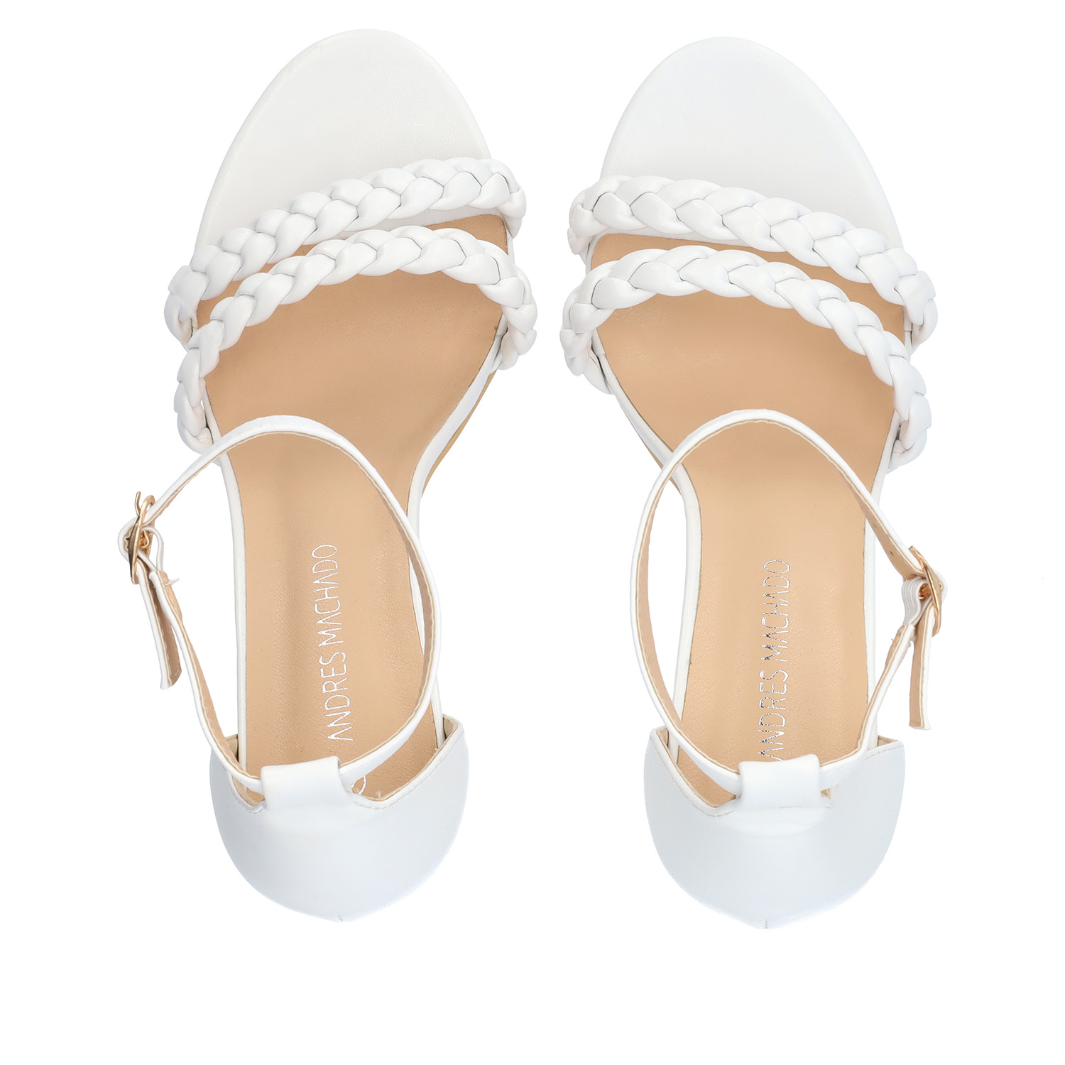 White faux leather heeled sandals 