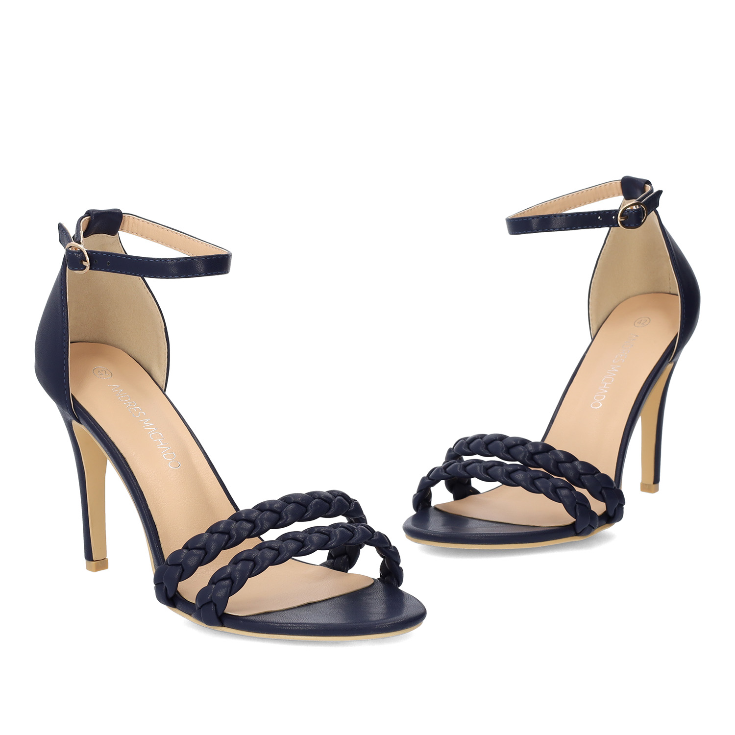 Navy faux leather heeled sandals 