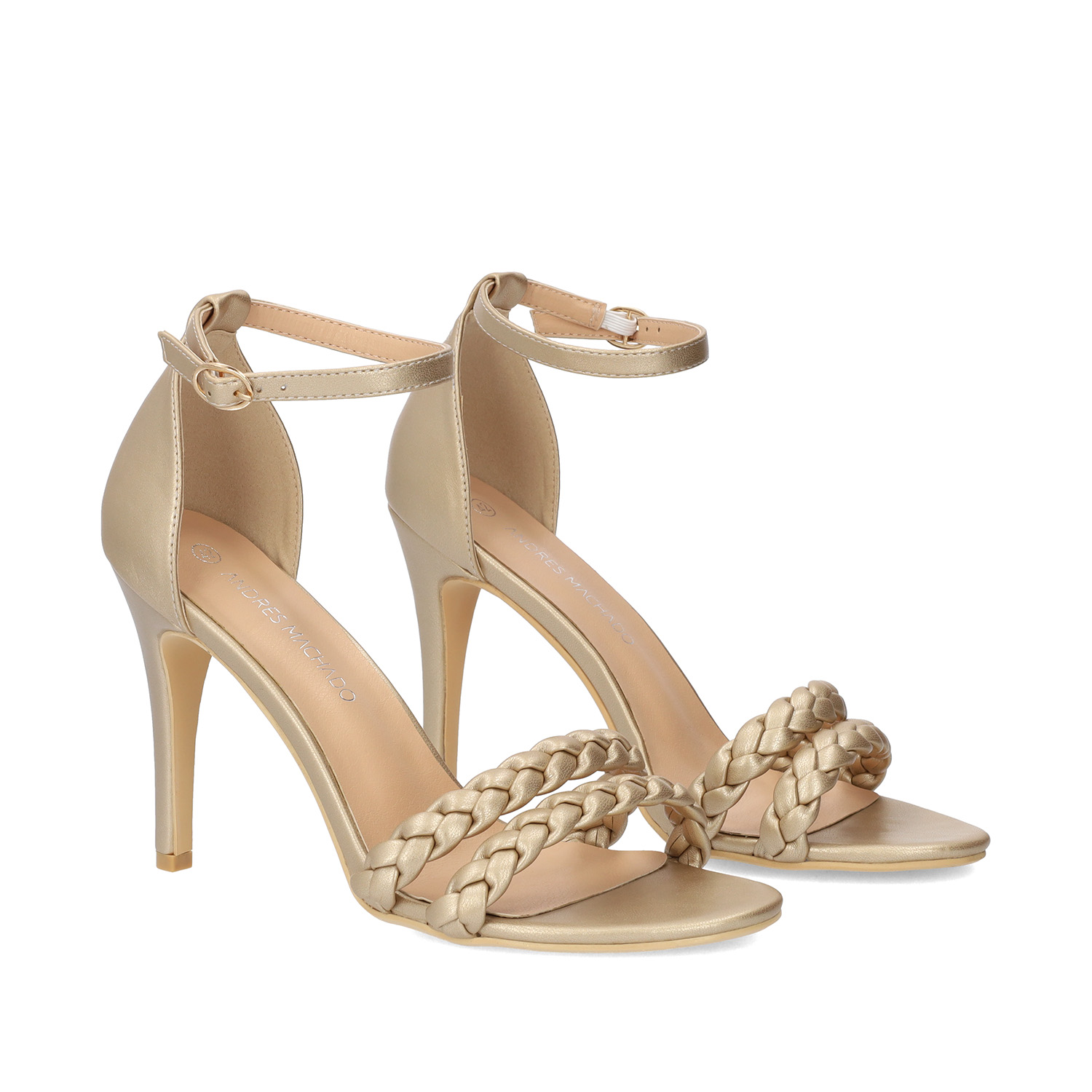 Gold faux leather heeled sandals 