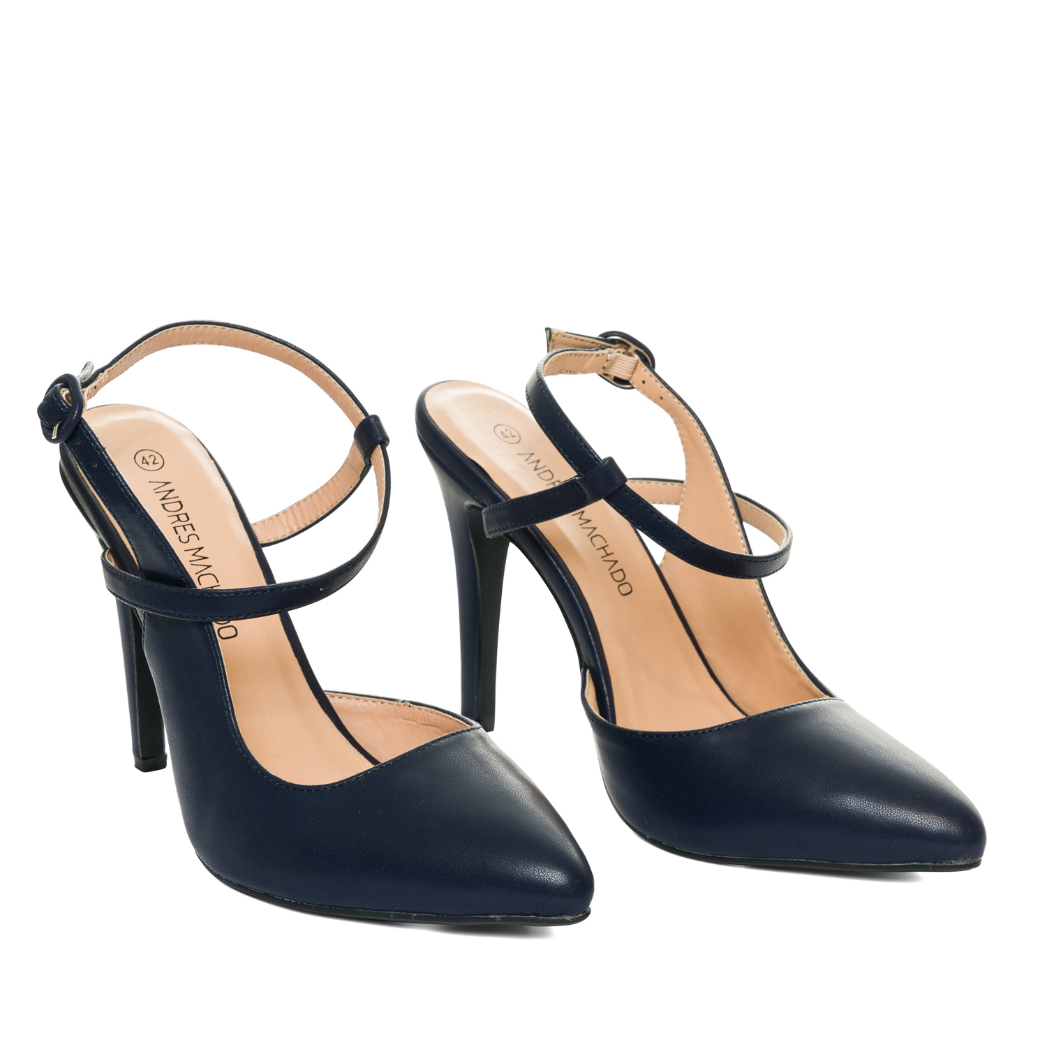Navy faux leather pointed toed court shoes 