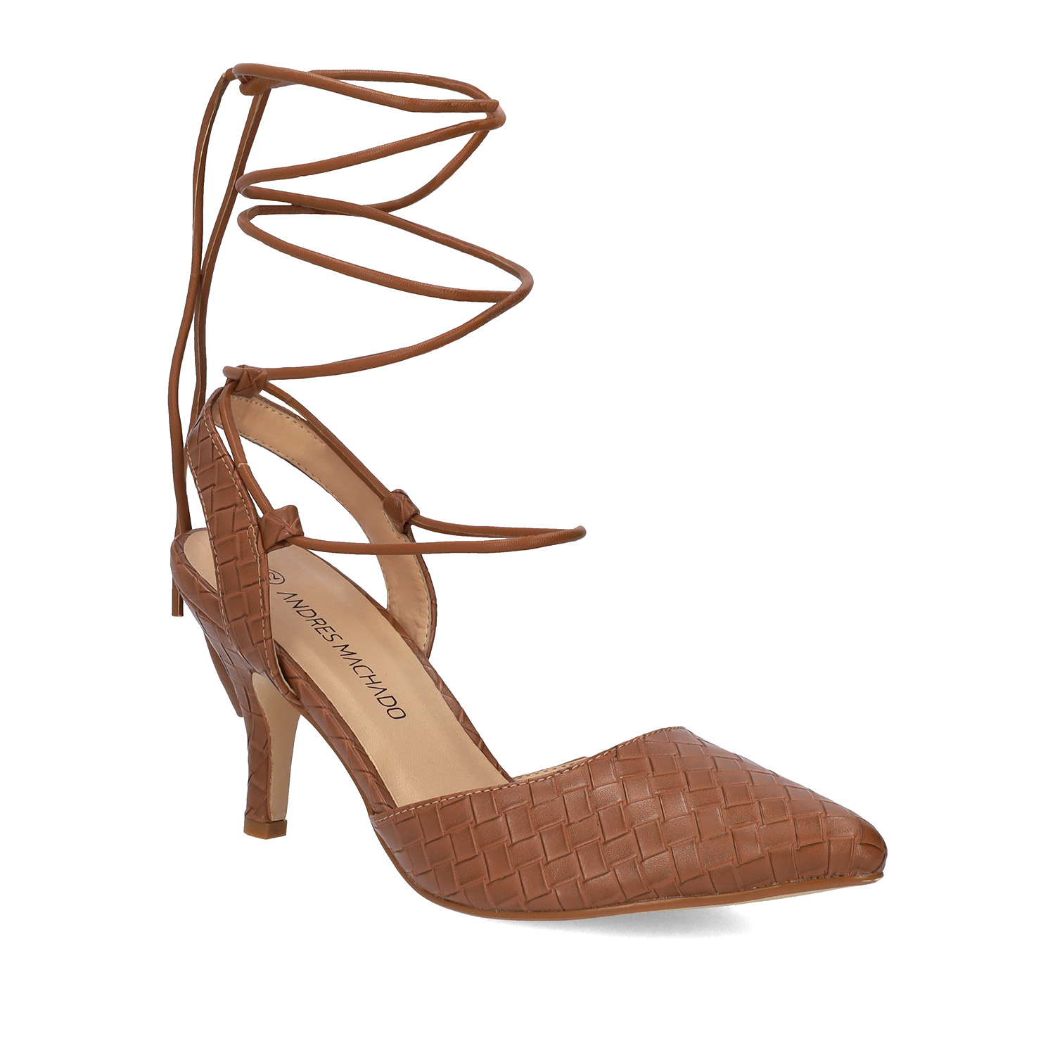 Woven brown faux leather heeled shoes 