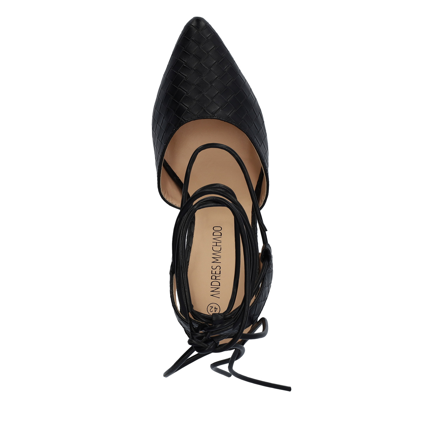 Woven black faux leather heeled shoes 