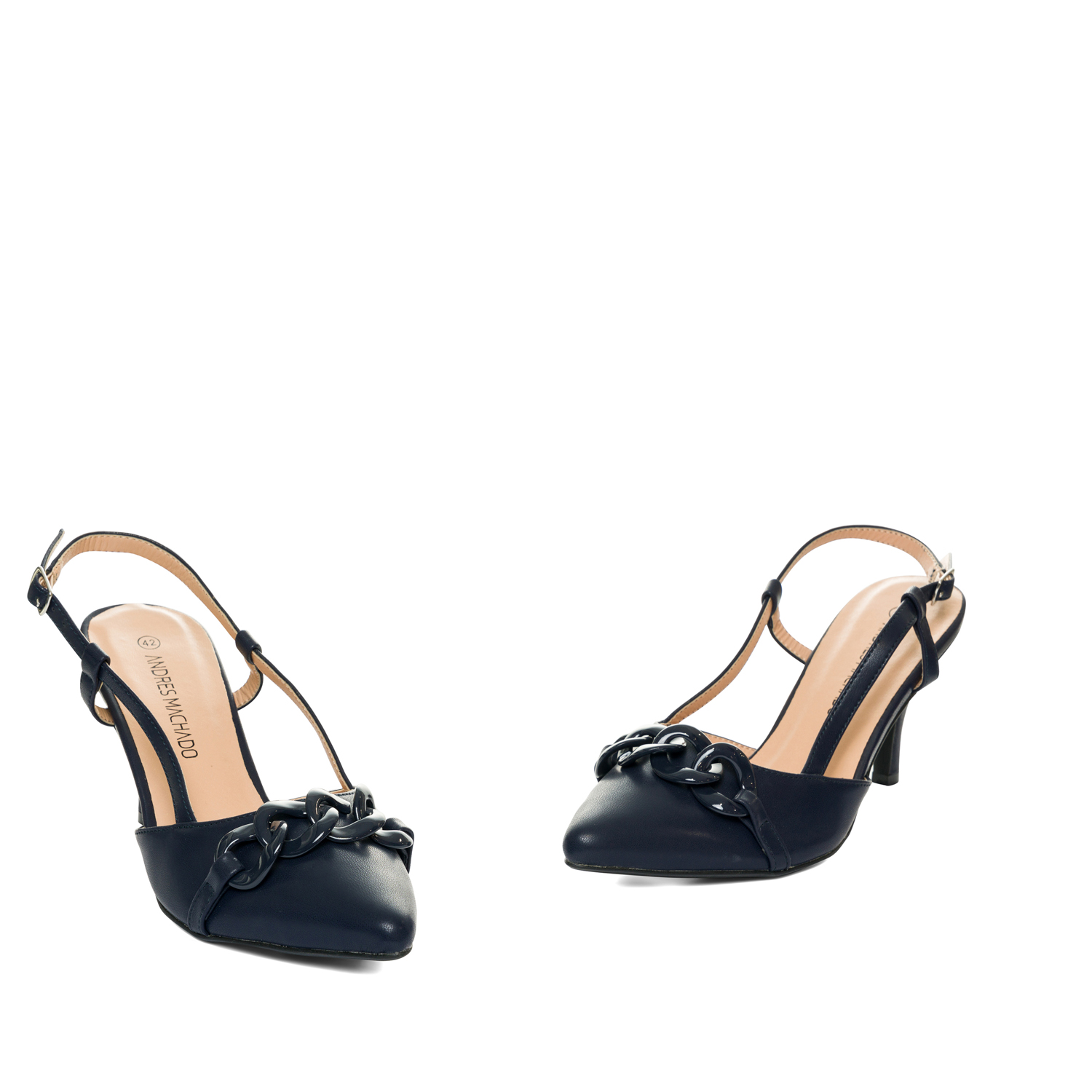 Navy faux leather slingback court shoes 