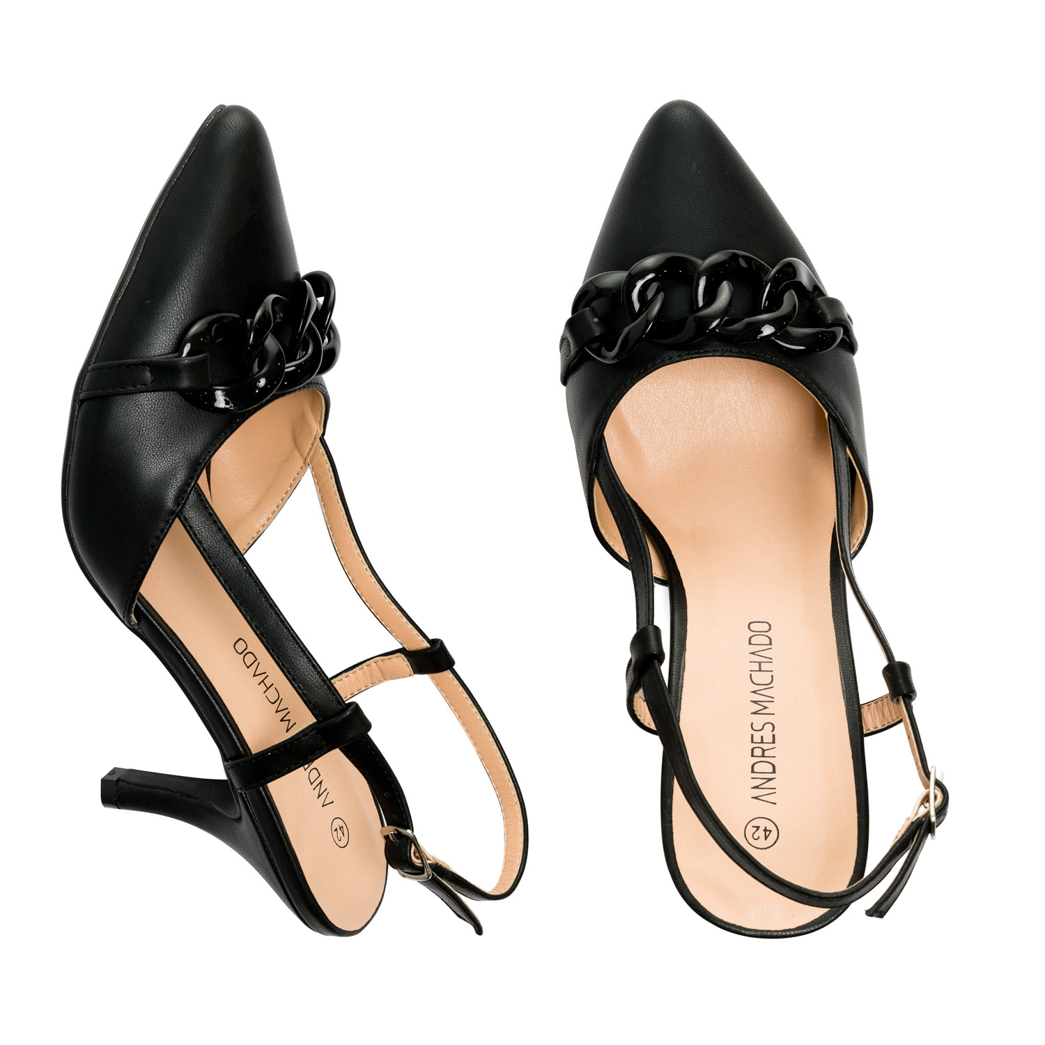 Black faux leather slingback court shoes 