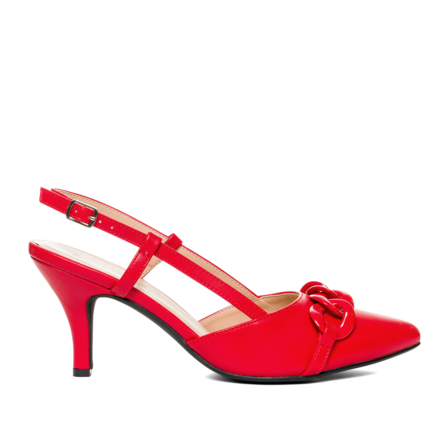 Red faux leather slingback court shoes 