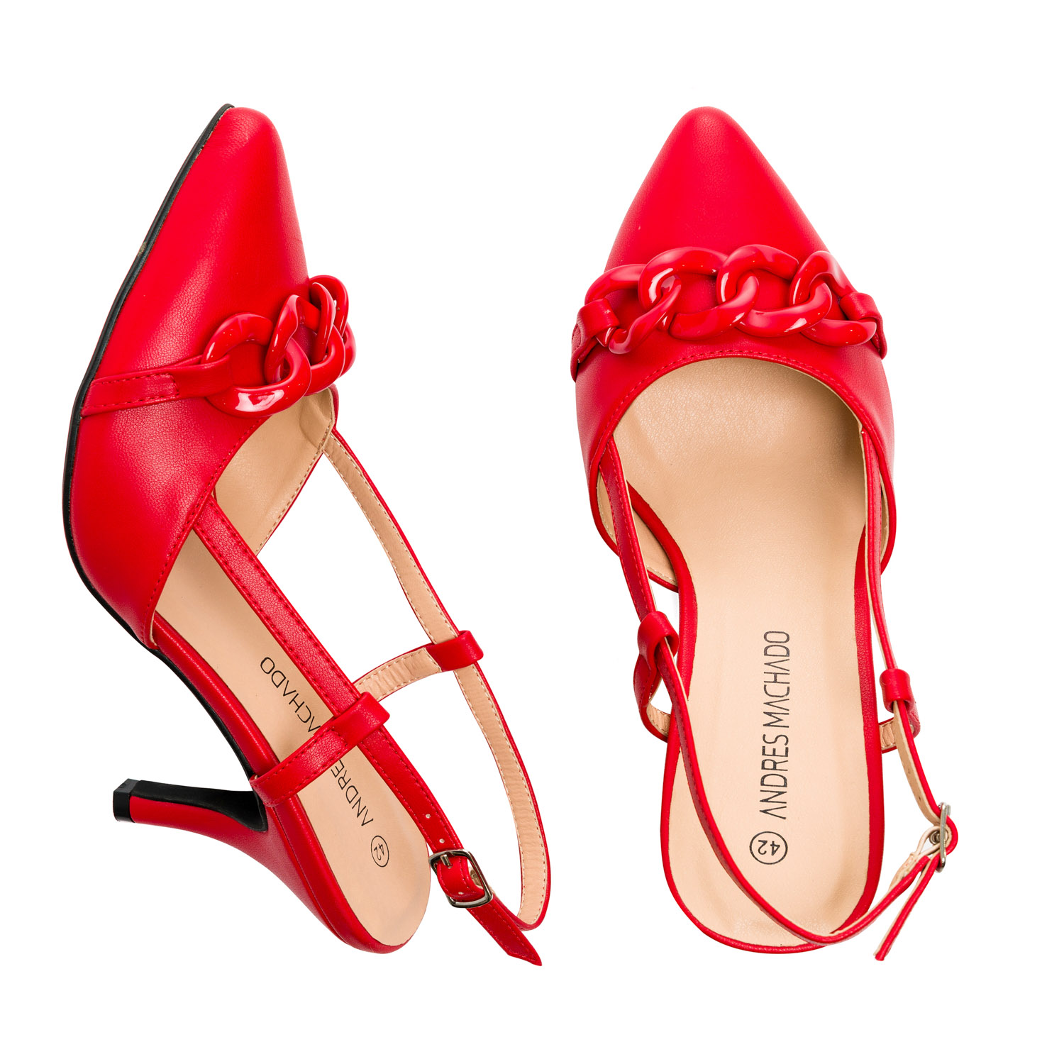 Red faux leather slingback court shoes 