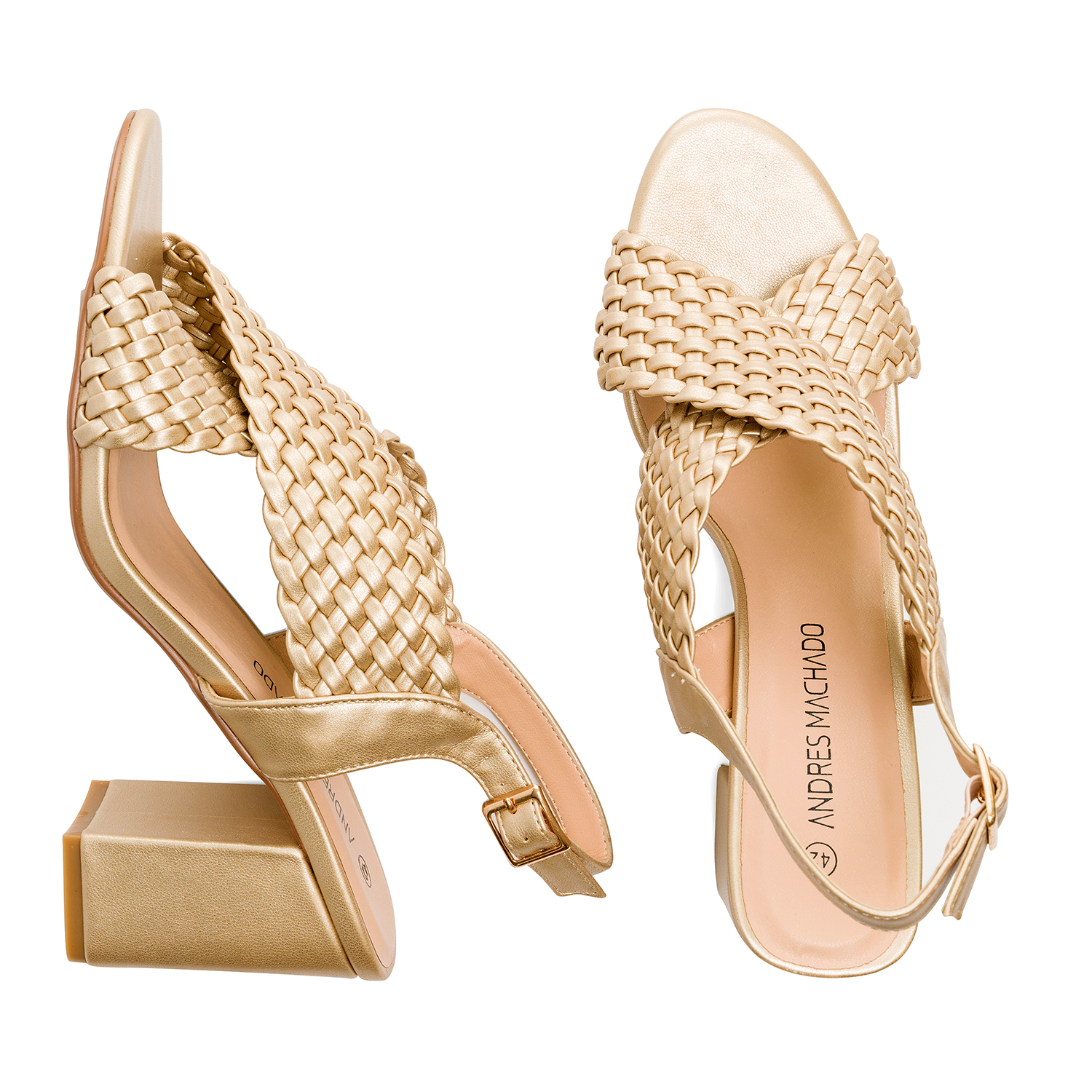 Braided gold faux leather sandals 