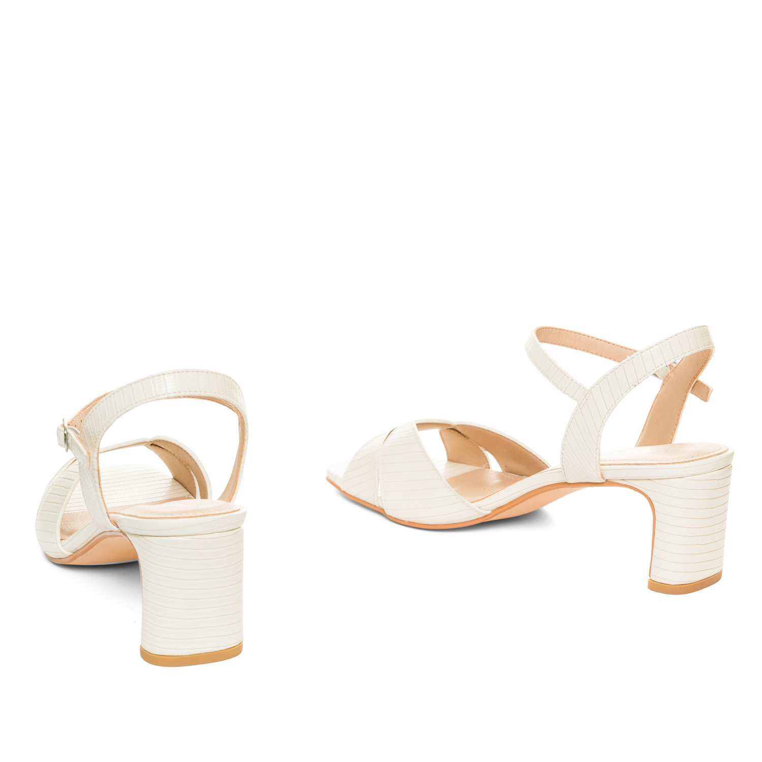 White embossed faux leather sandals 