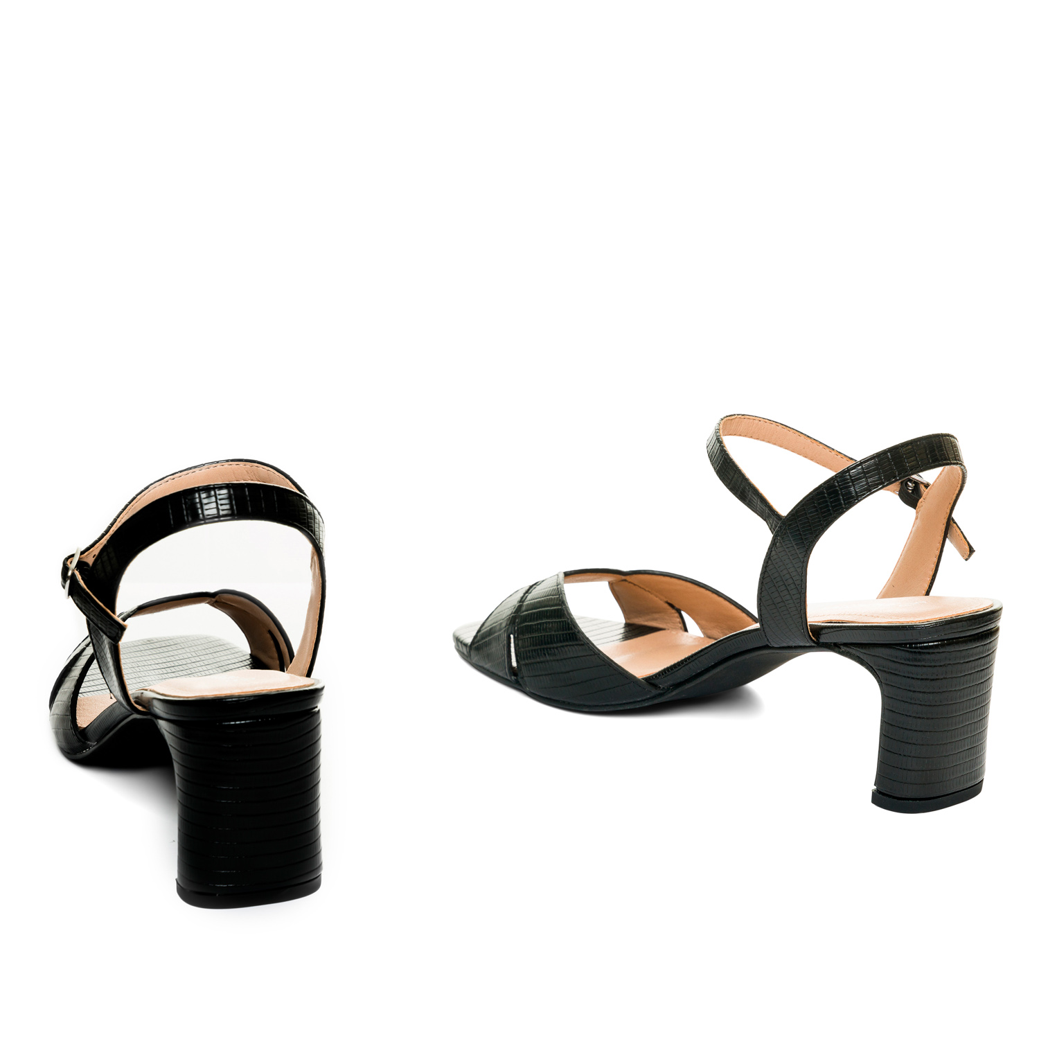 Black embossed faux leather sandals 