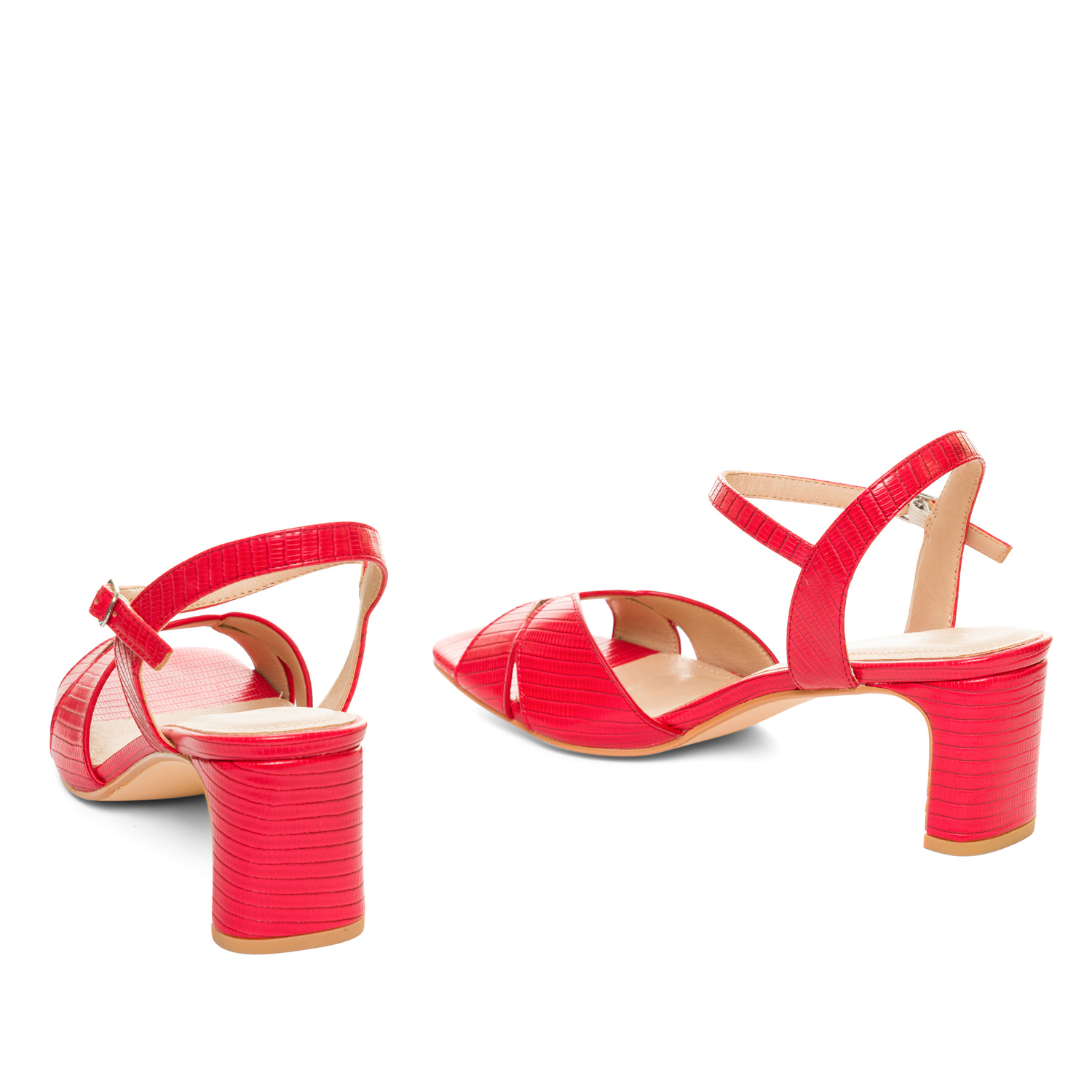 Red embossed faux leather sandals 