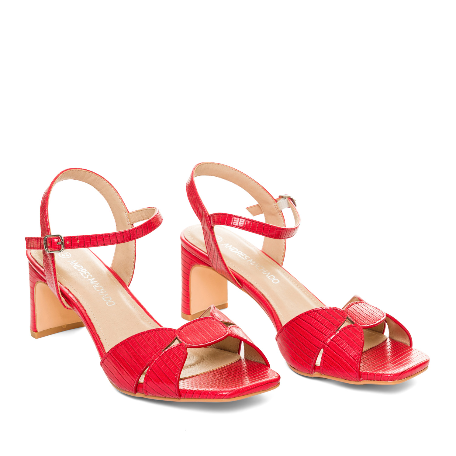 Red embossed faux leather sandals 