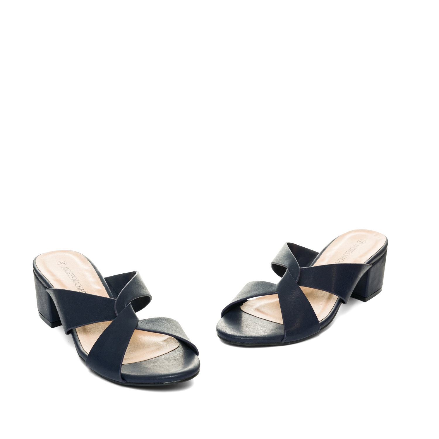Navy faux leather mules 