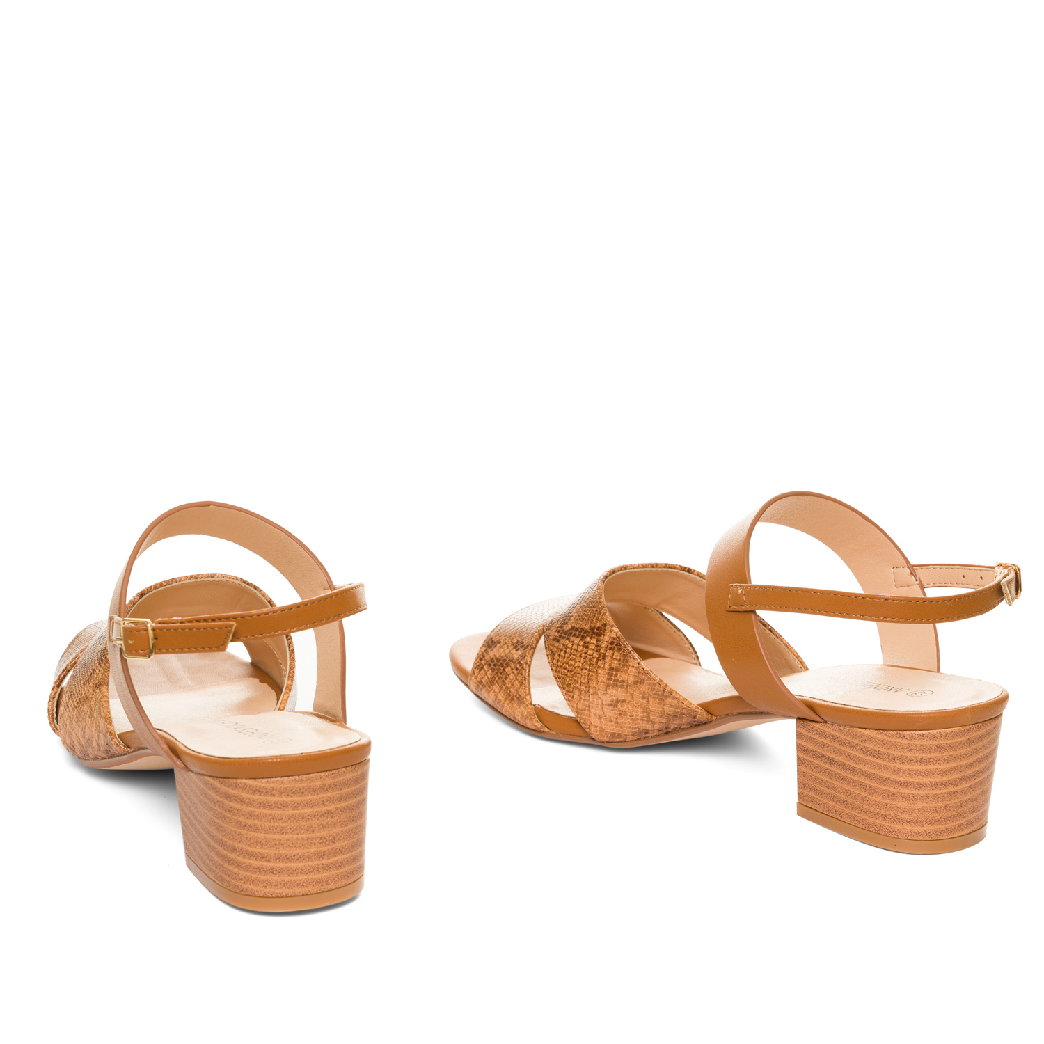 Brown embossed faux leather sandals 