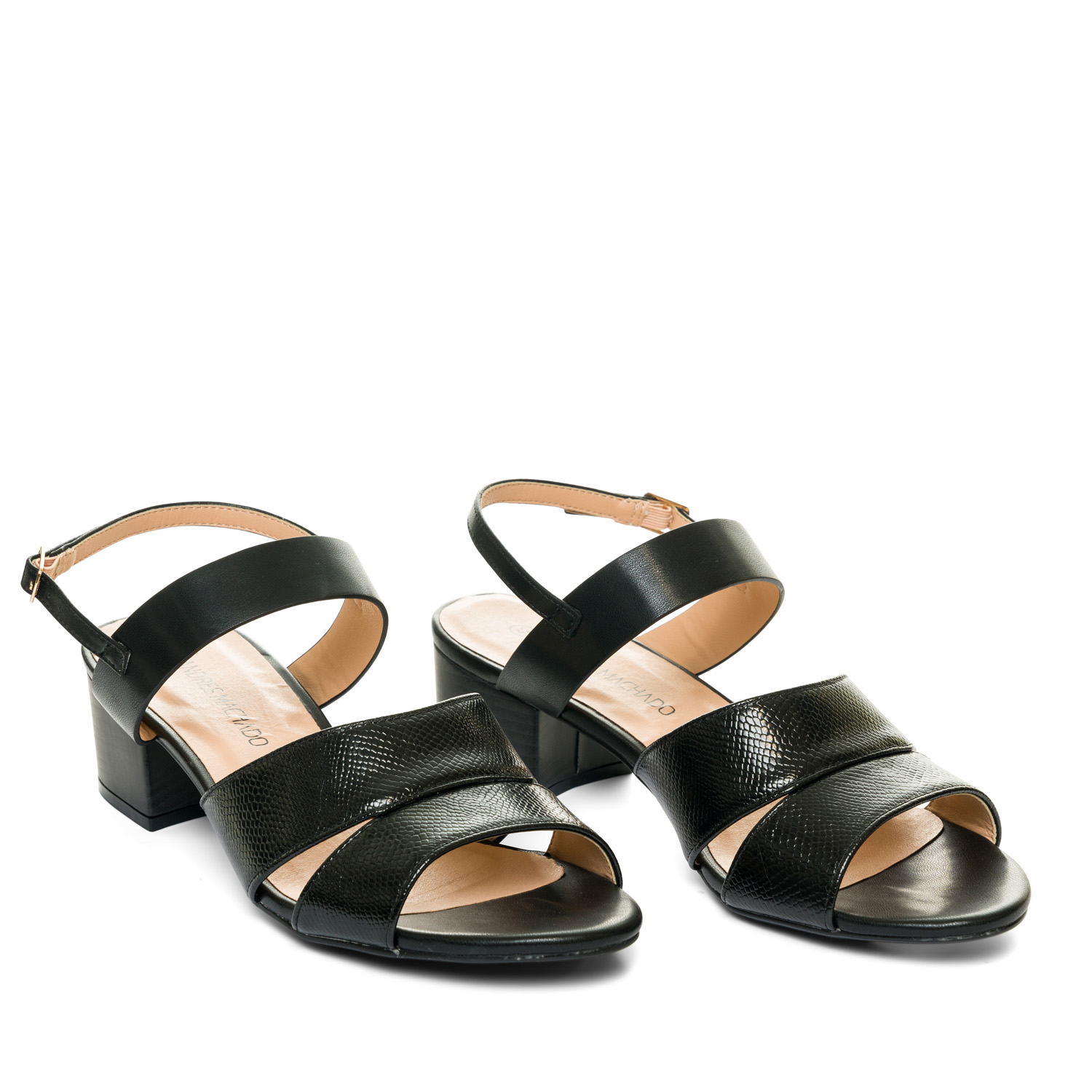 Black embossed faux leather sandals 