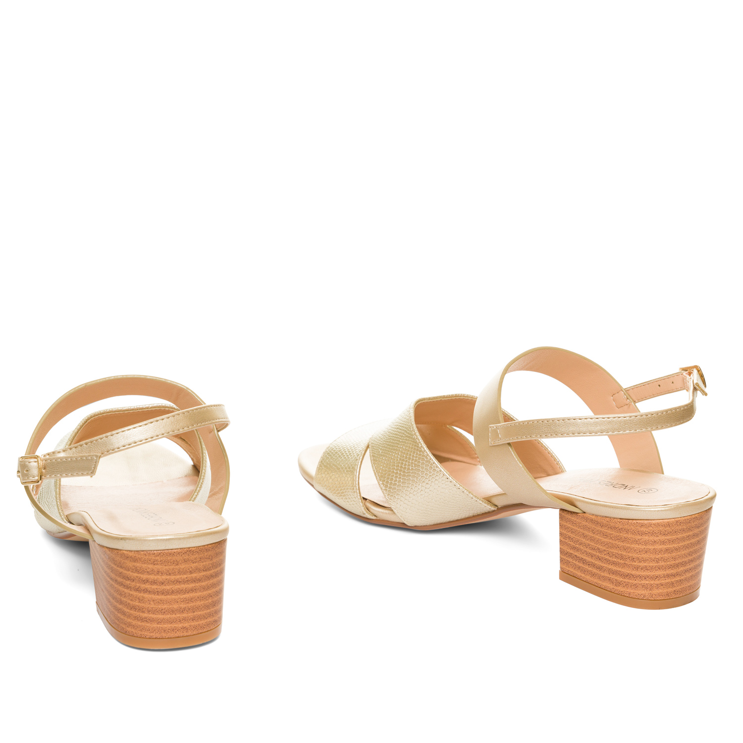Gold embossed faux leather sandals 