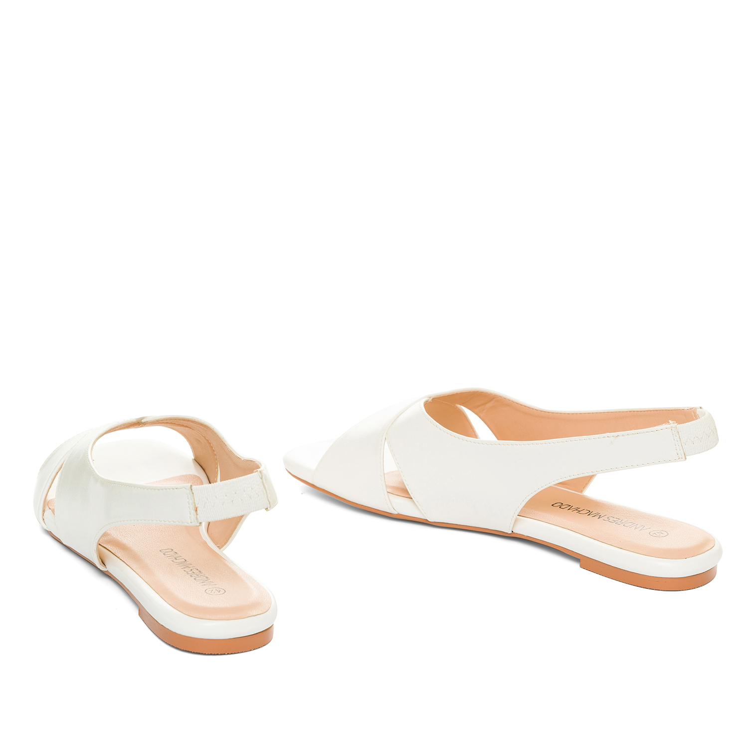 White faux leather flat sandals 