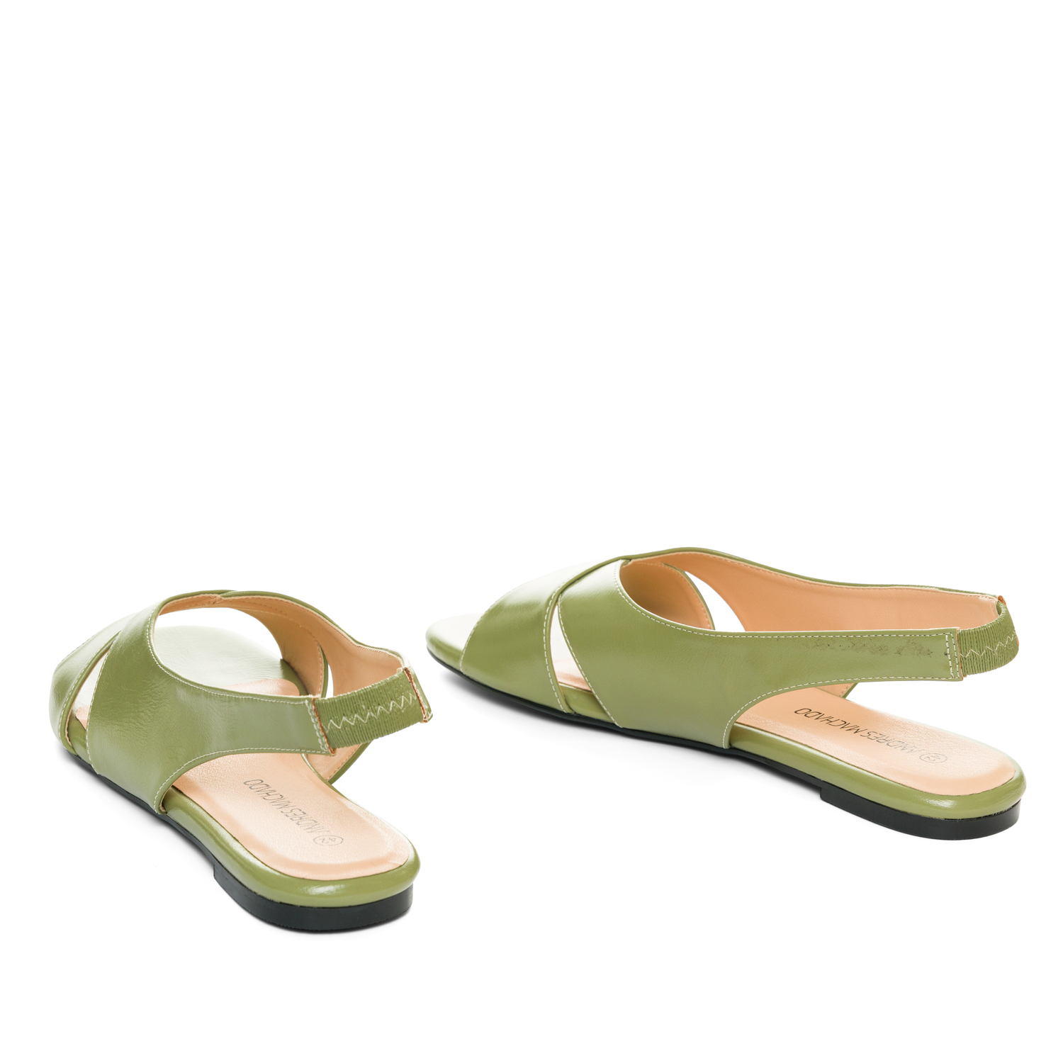 Sandale plate en simili cuir Vert olive 