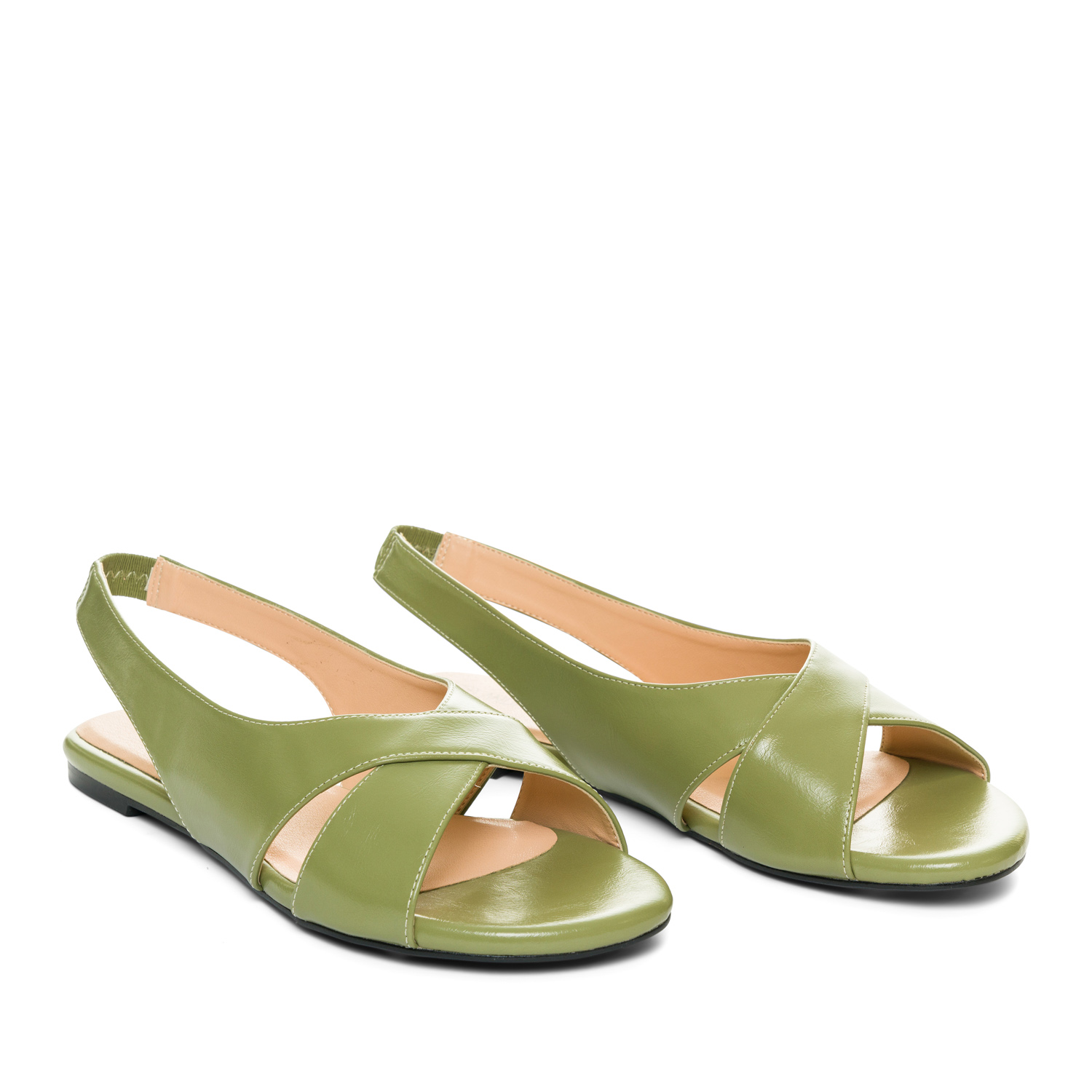 Olive faux leather flat sandals 
